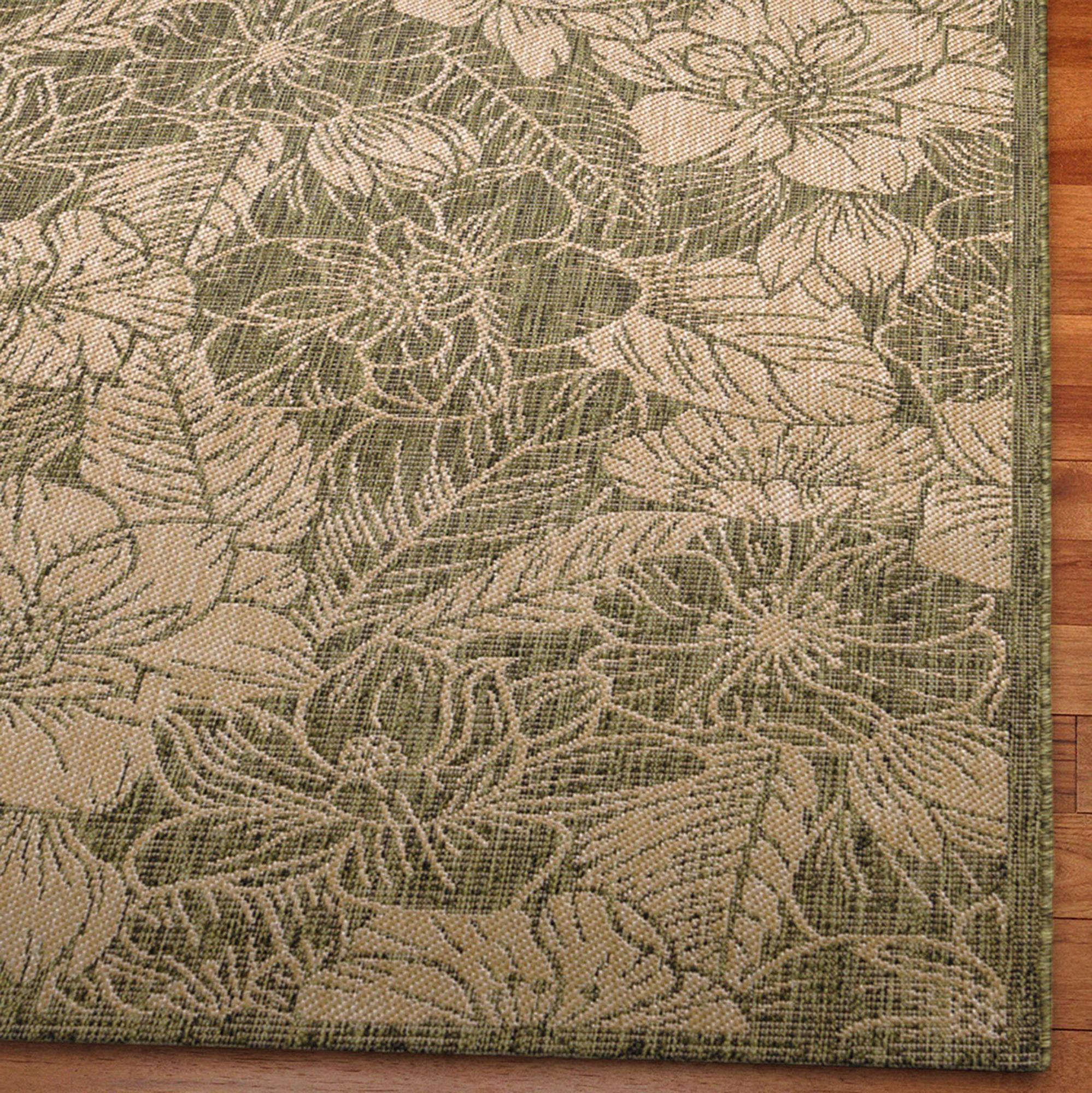 Botanical Print Rug Carmel Botanical Sage Green Tropical Floral Indoor Outdoor Rugs