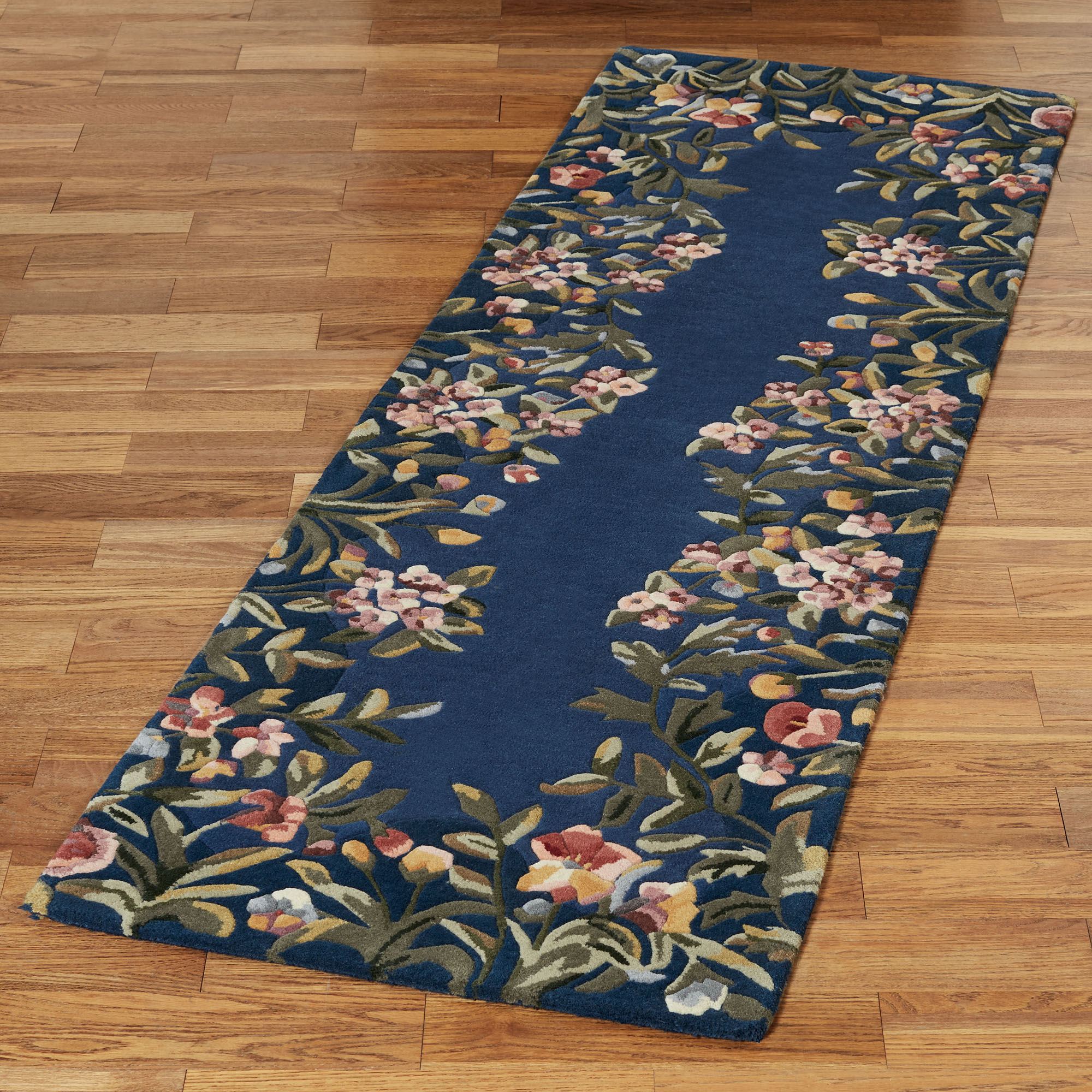 Fiona Floral Border Handcarved Wool Rug Runner