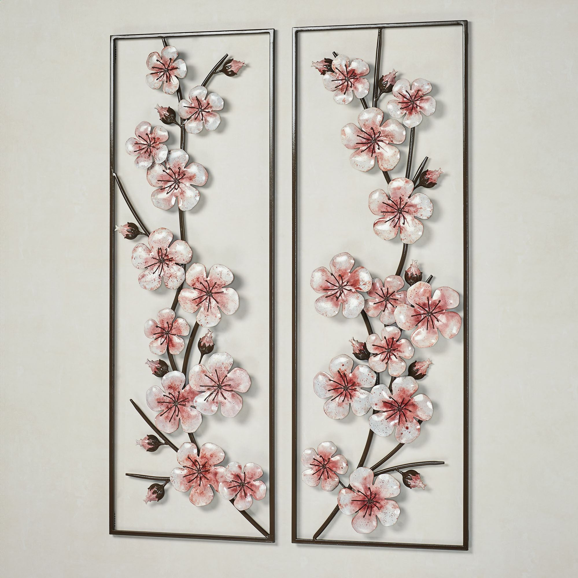 Cherry Blossom Pink Floral Metal Wall Art Panel Set