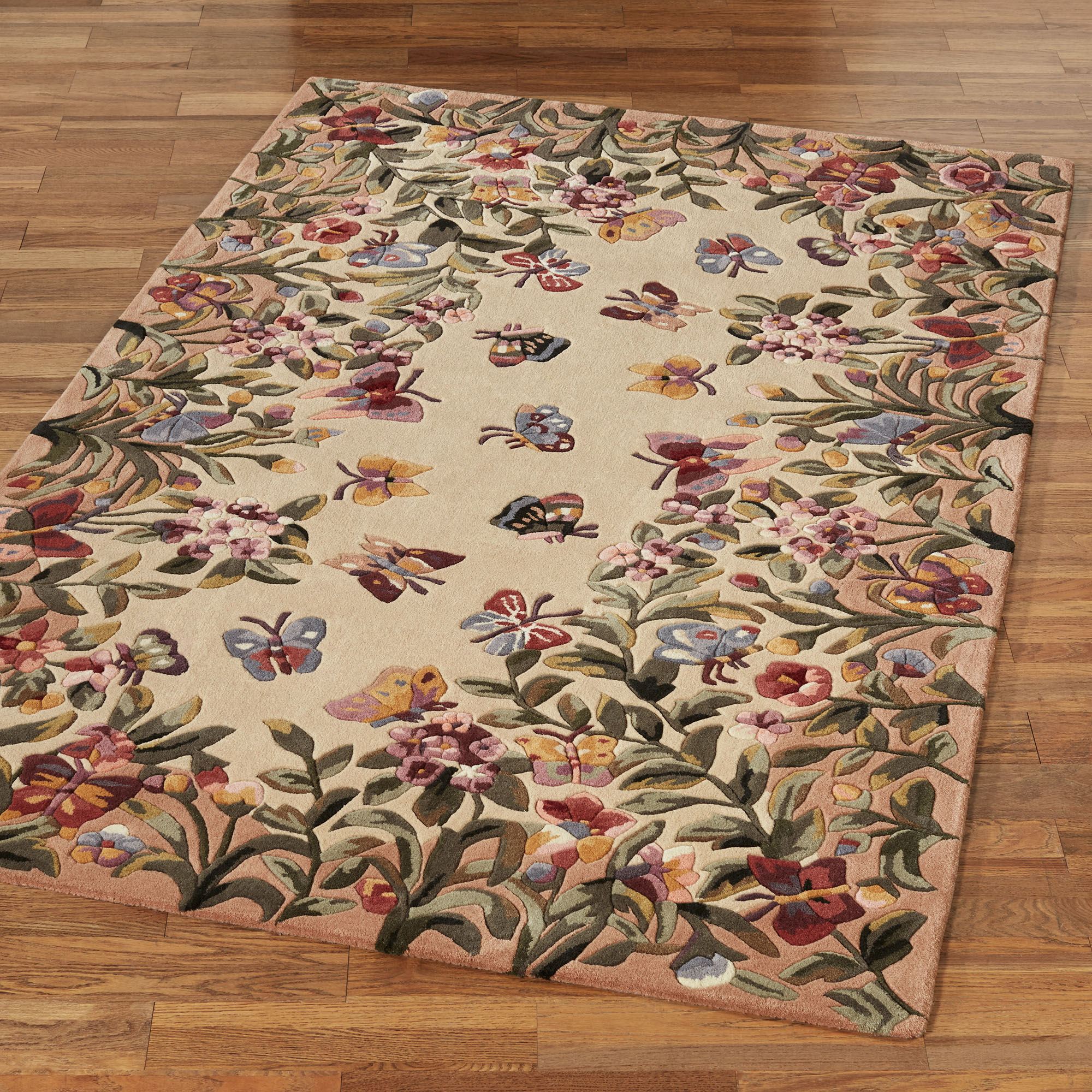 Polyphia Rug Sophia Garden Butterfly Floral Hand Tufted Wool Area Rugs