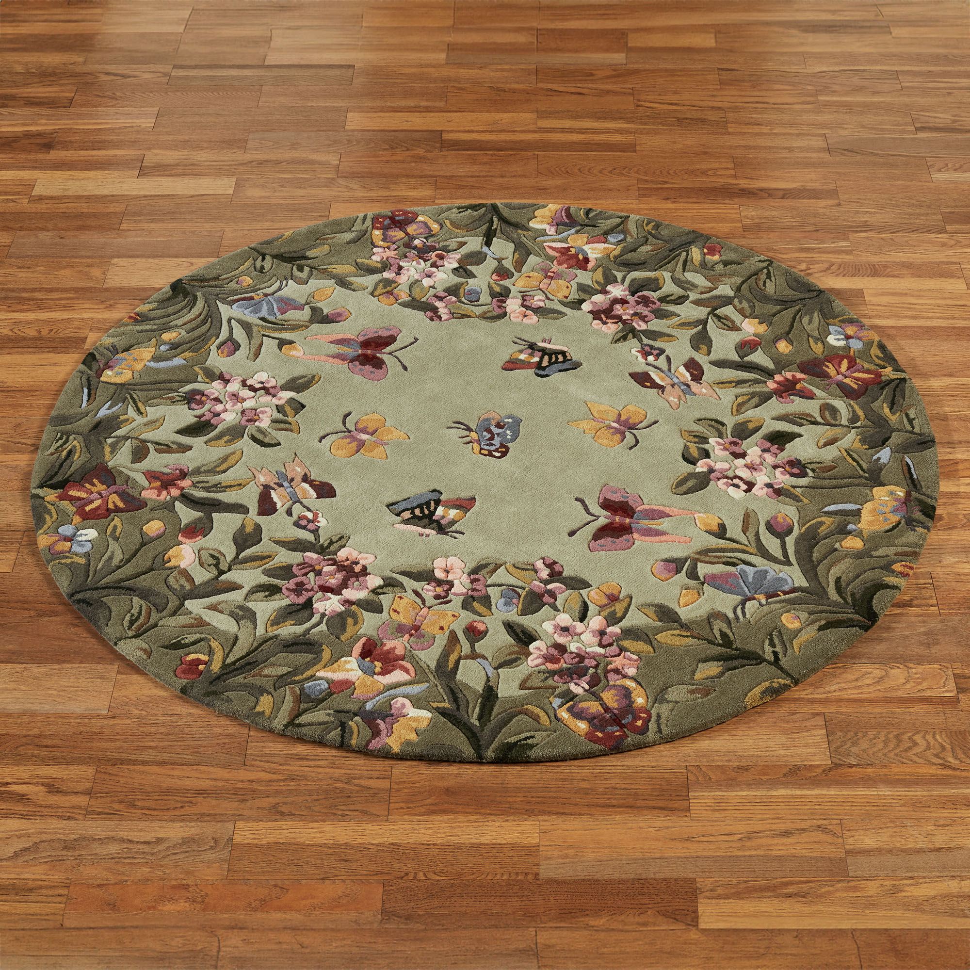 Polyphia Rug Sophia Garden Butterfly Floral Hand Tufted Wool Round Rug