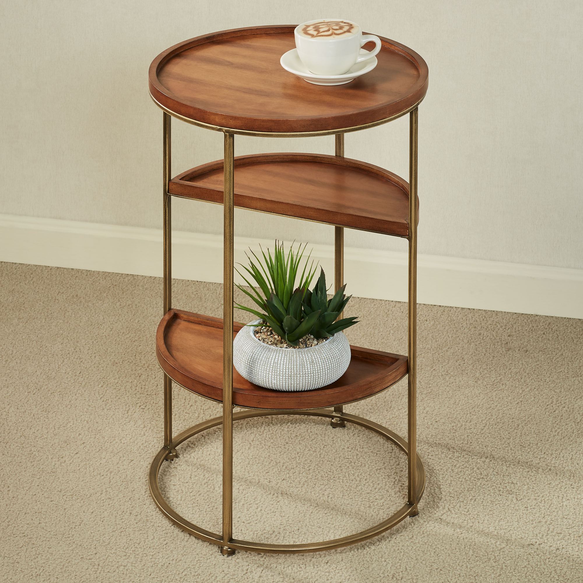 Marley Metal and Wooden Three Tier Round Accent Table with Half Circle ...