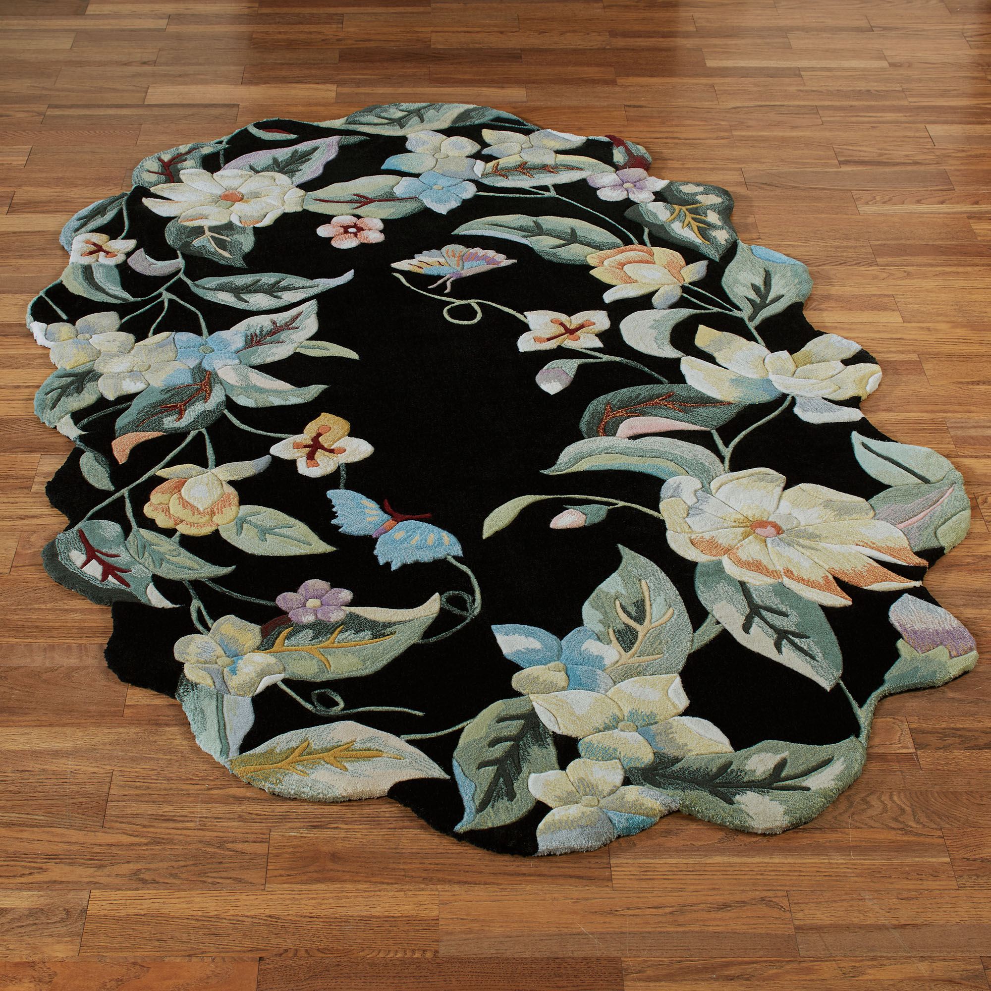 Magnolia Butterfly II Black Sculpted Oval Rugs