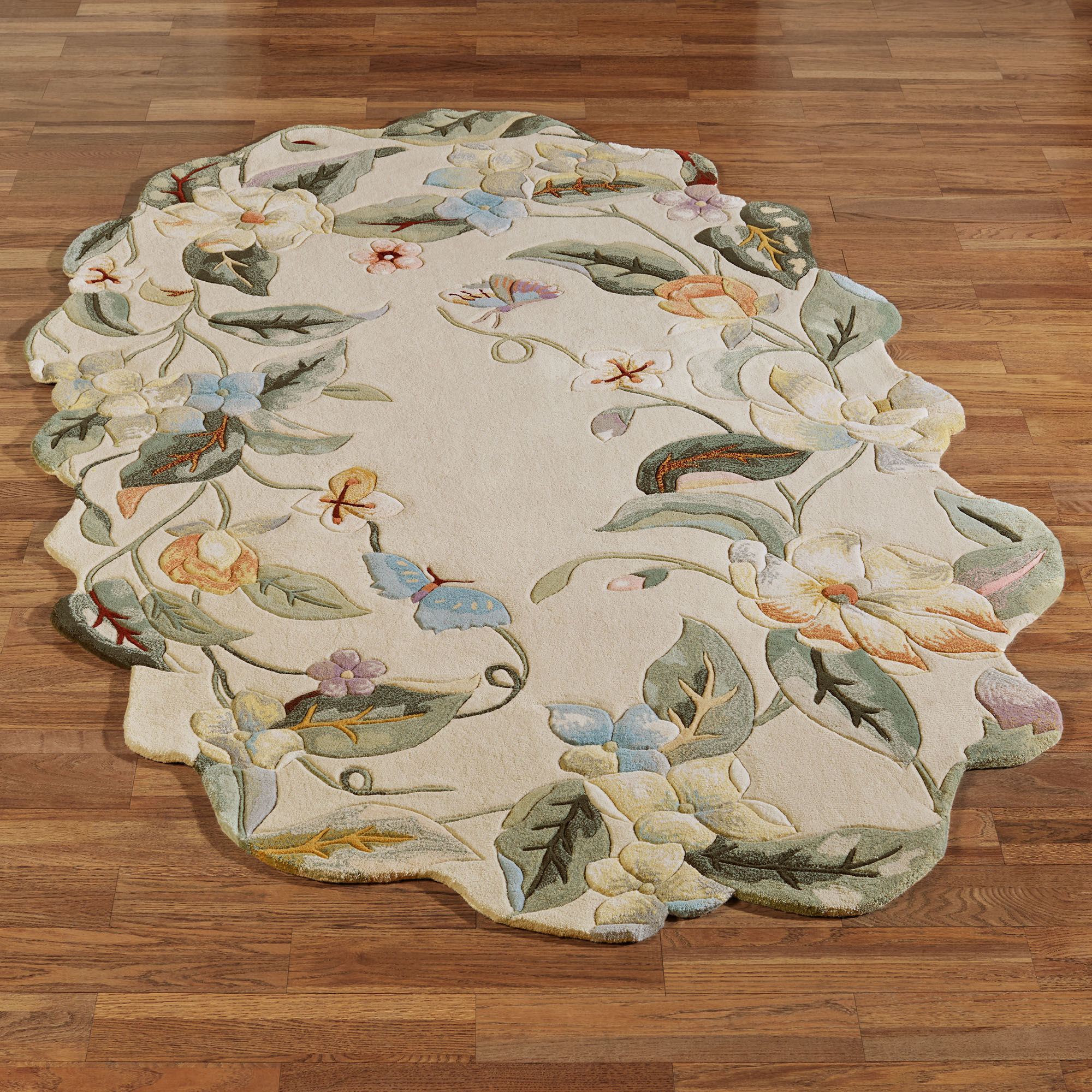 Magnolia Butterfly II Parchment Sculpted Oval Rugs