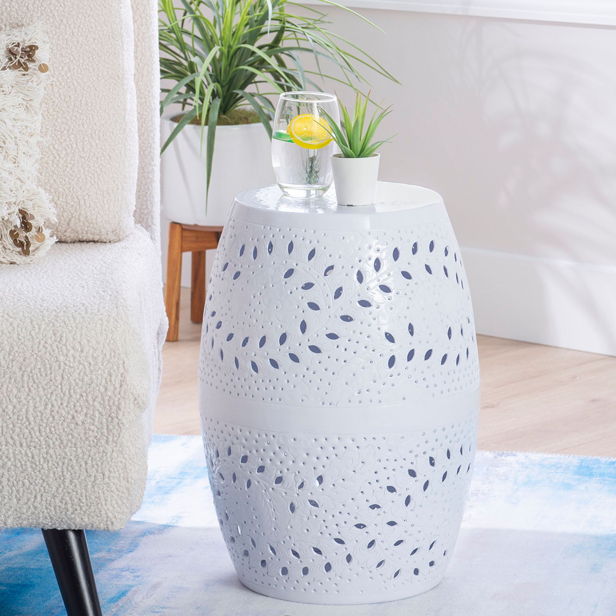 Jolie Openwork Indoor Outdoor Side Table Decorative Garden Stool