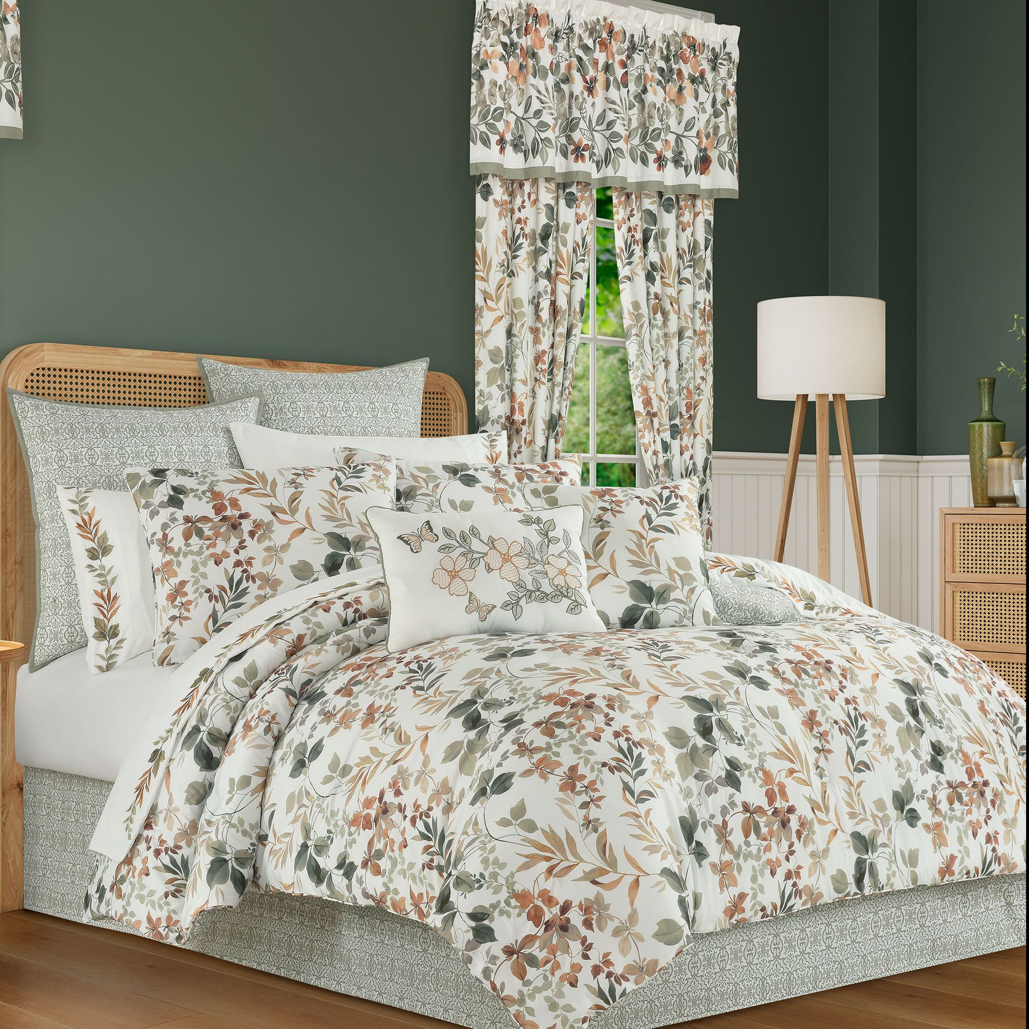 Evergreen Reversible Botanical Leaf Print Comforter Set Bedding by ...