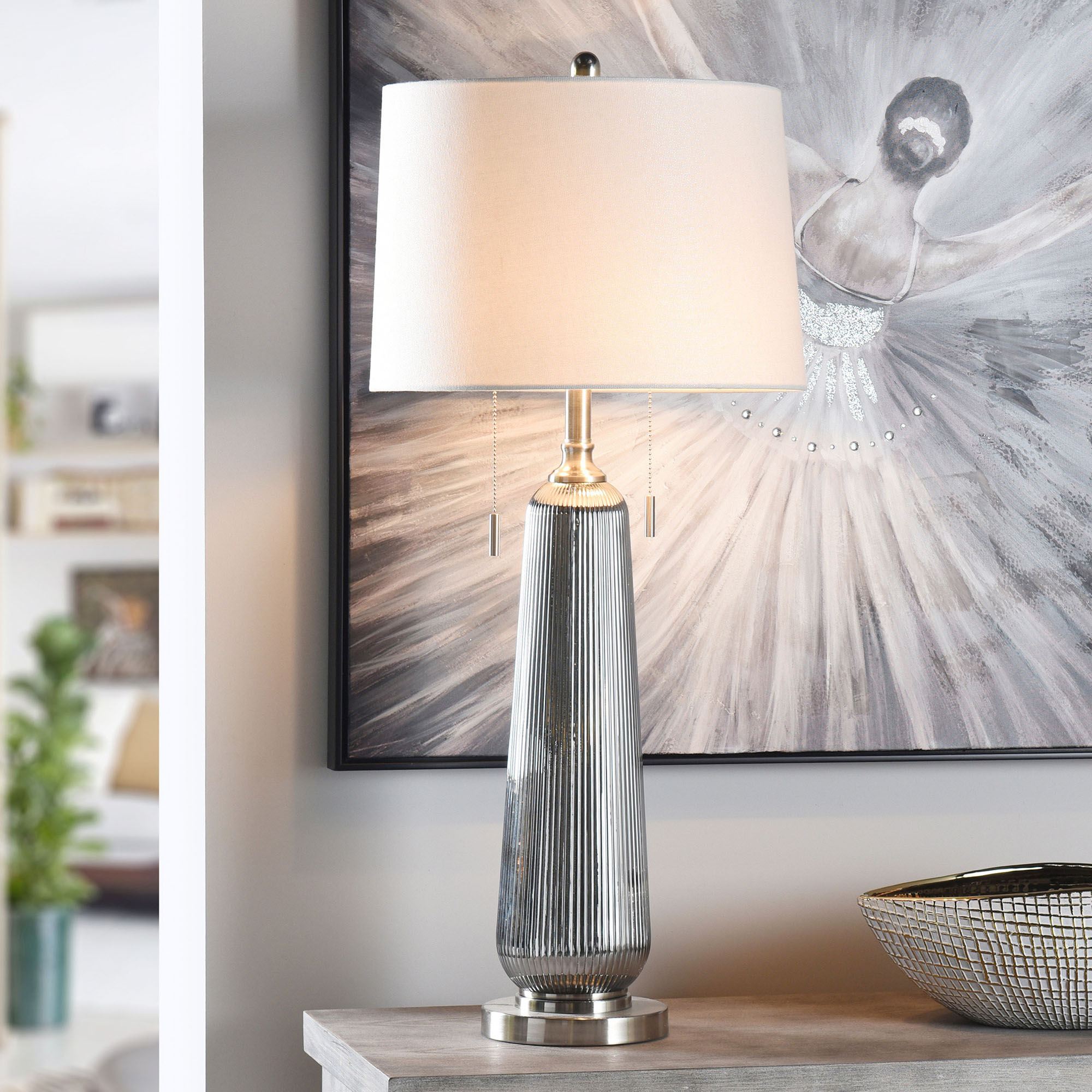 Gillian Silver Ribbed Glass Table Lamp