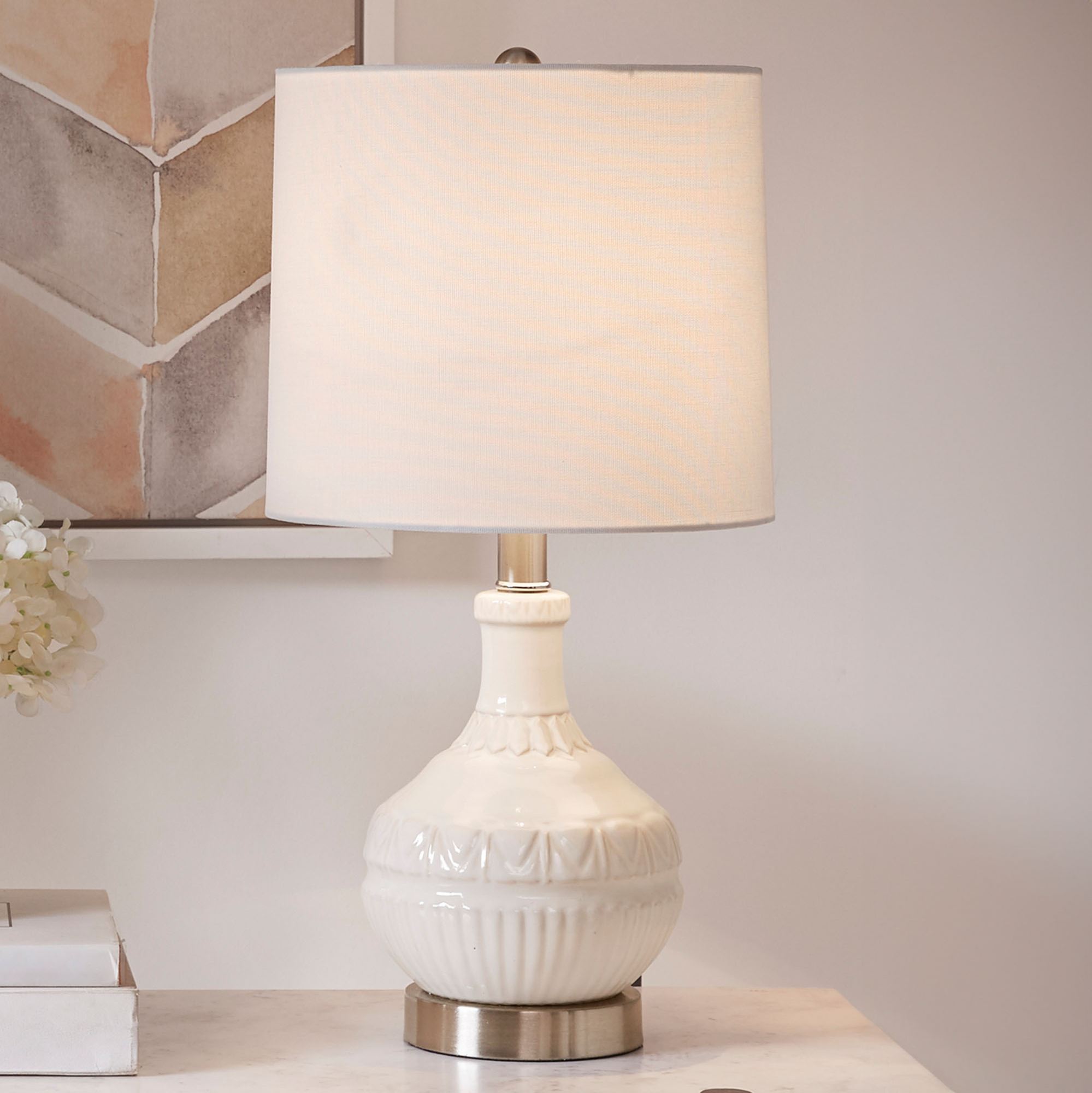 Grange Off White Embossed Ceramic Accent Table Lamp