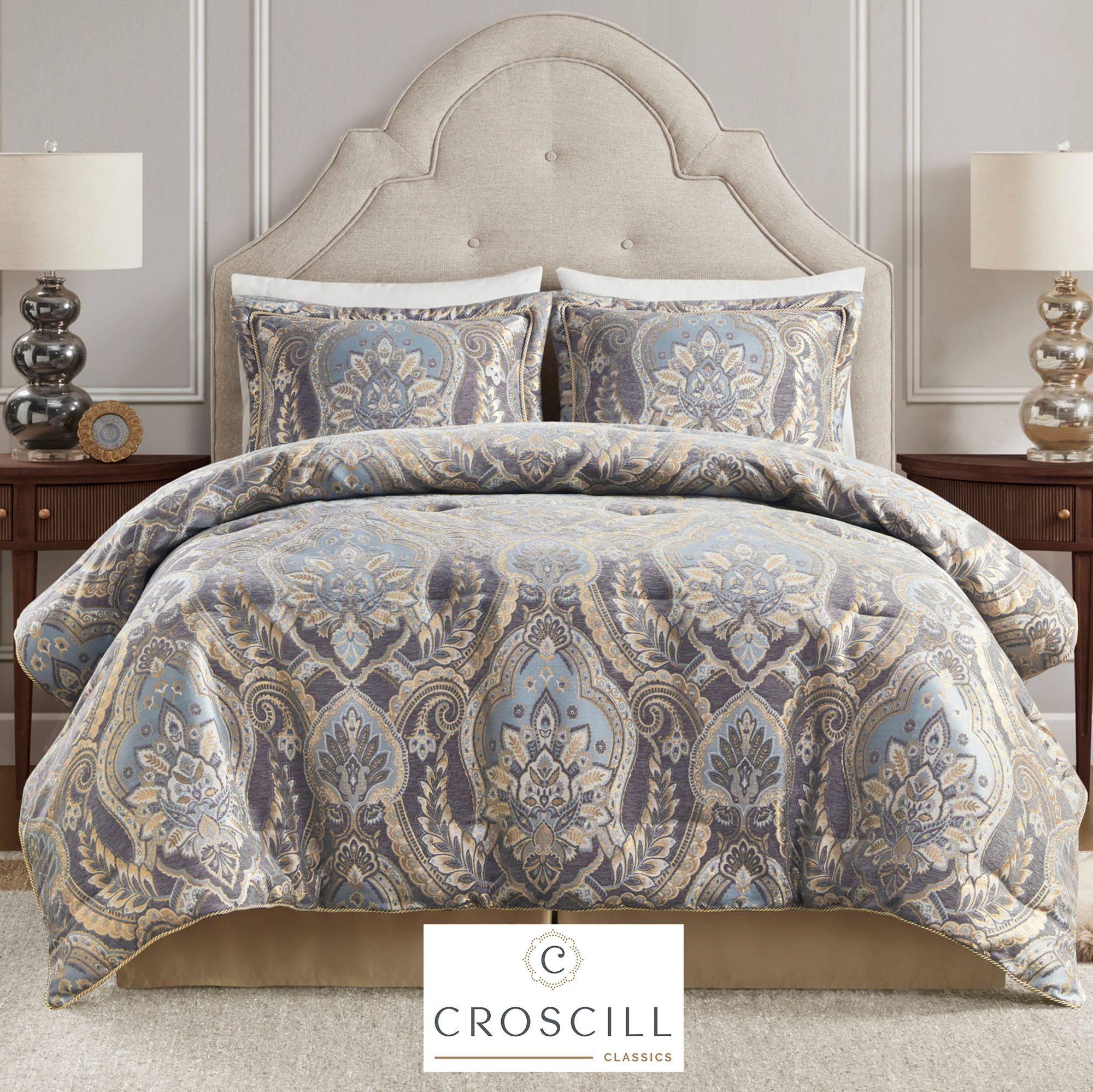 Julius Gray Jacquard Woven Damask Comforter Set Bedding by Croscill ...