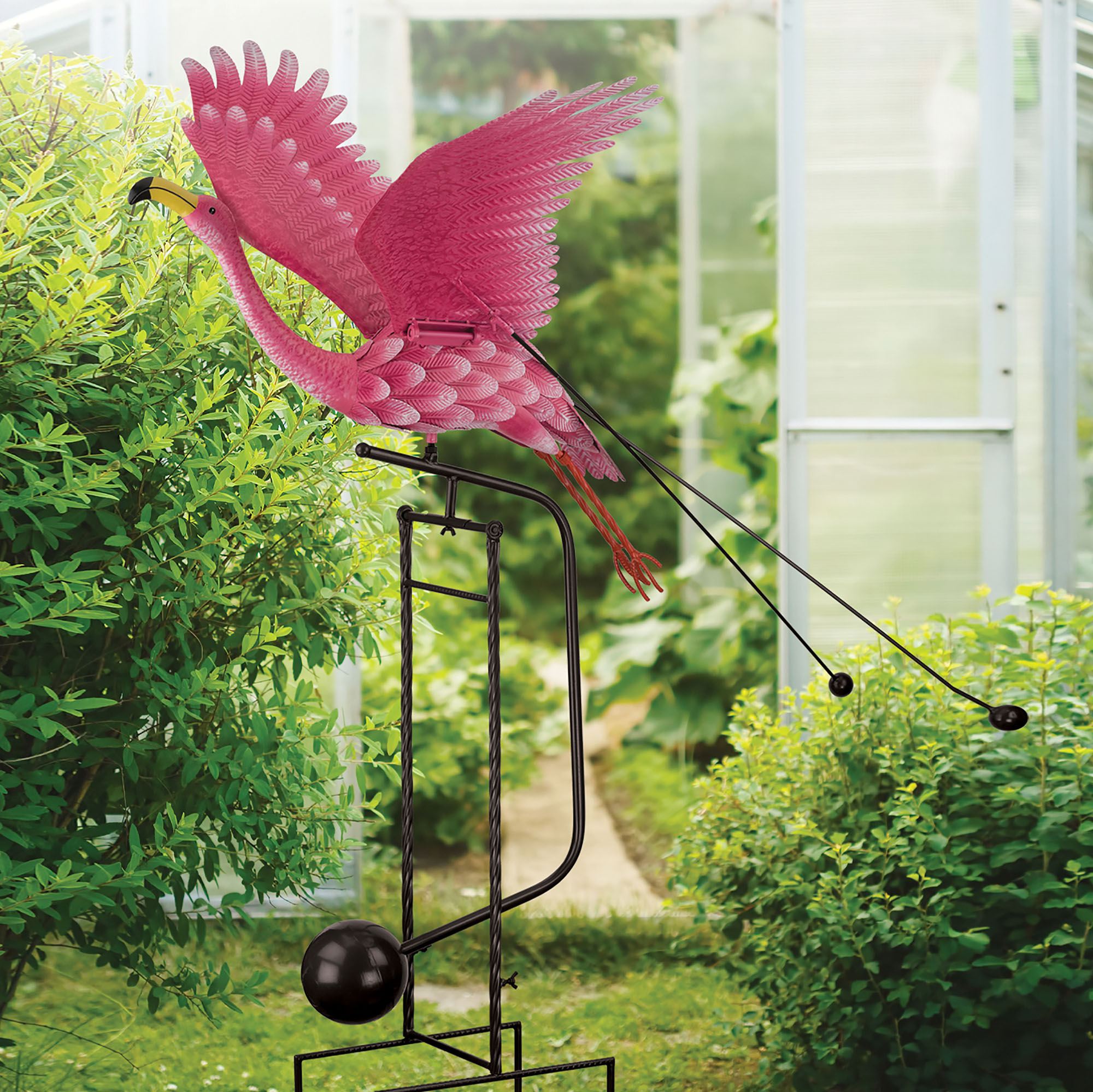 Kinetic Rocking Pink Flamingo Outdoor Garden Sculpture