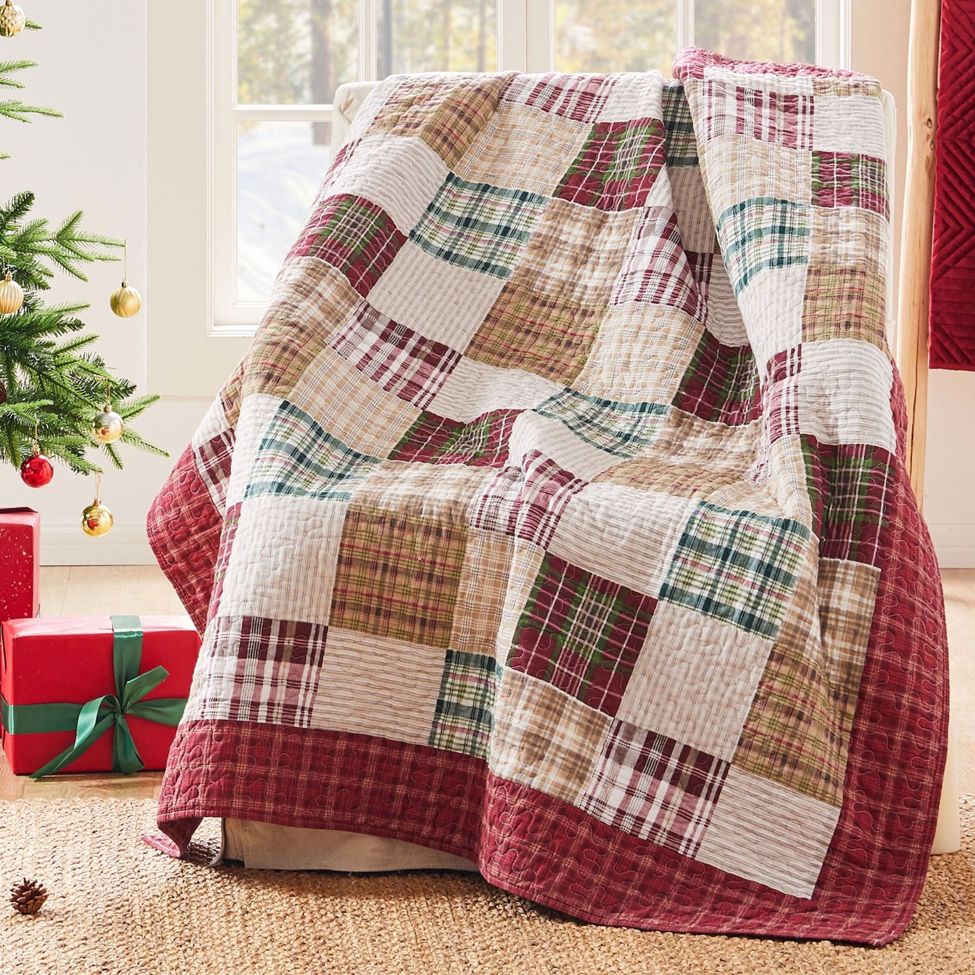 Carlton Red Plaid Patchwork Throw Blanket
