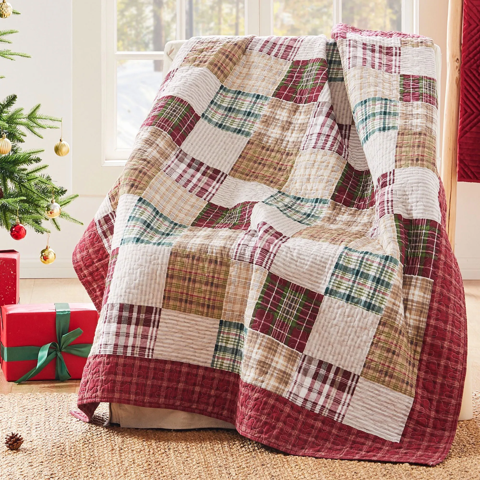 Carlton Red Plaid Patchwork Throw Blanket - Main Image