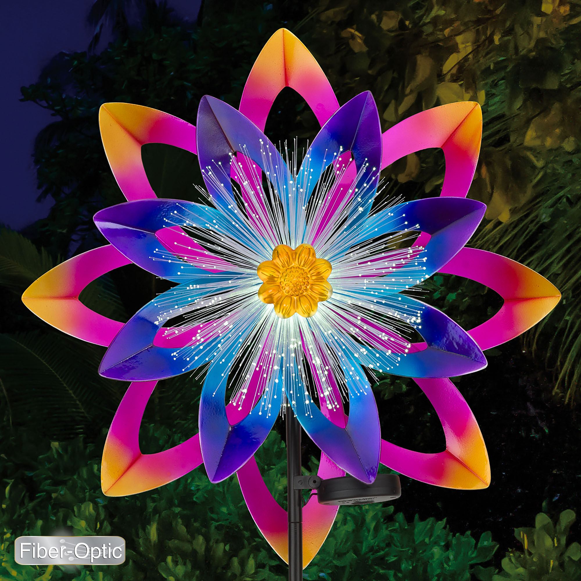 Floret Glow Solar Powered Fiber Optic Lighted Outdoor Garden Wind Spinner