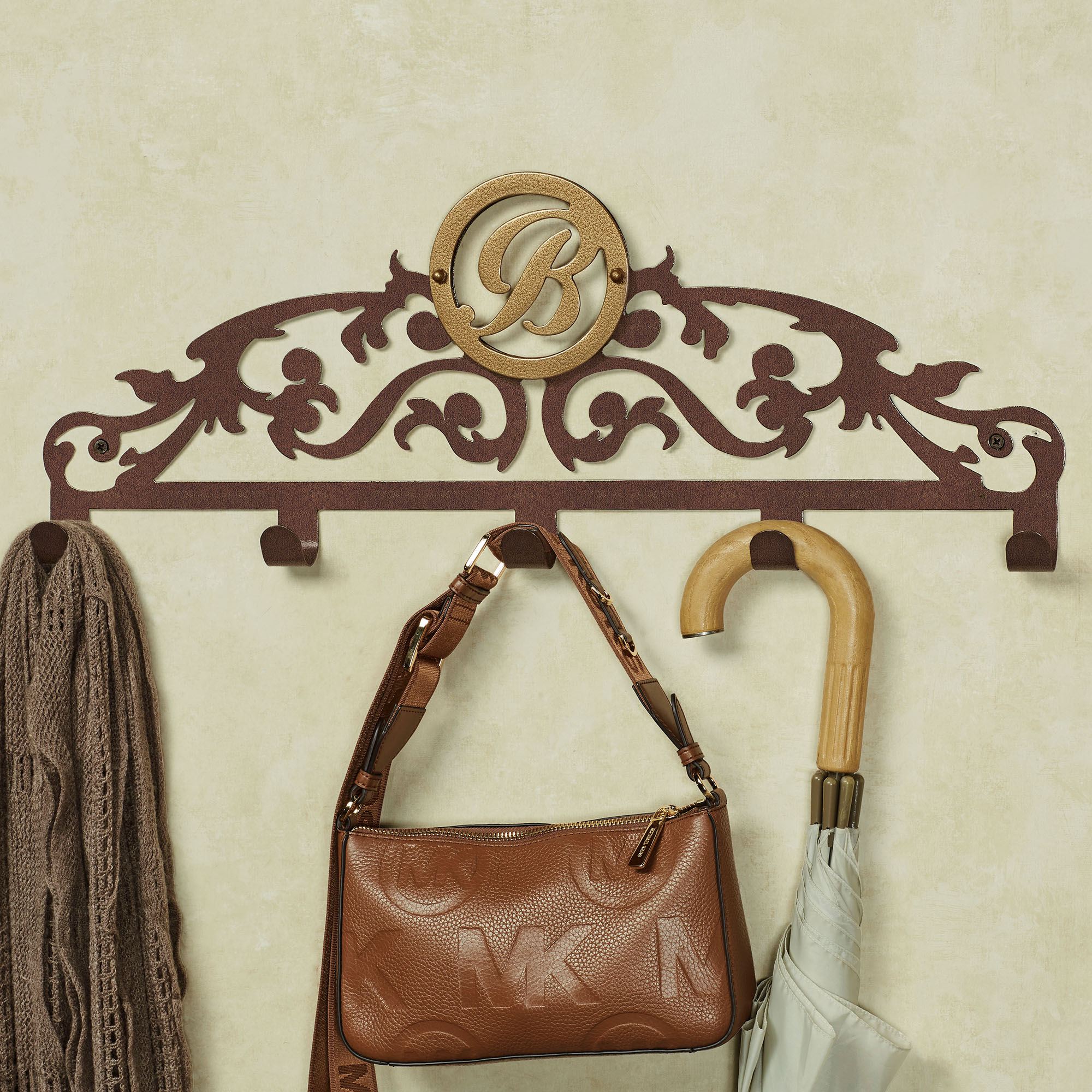 Shoes Rack Monogram Wilburn Personalized Monogram Steel Five Hook Wall Rack by JasonW Studios