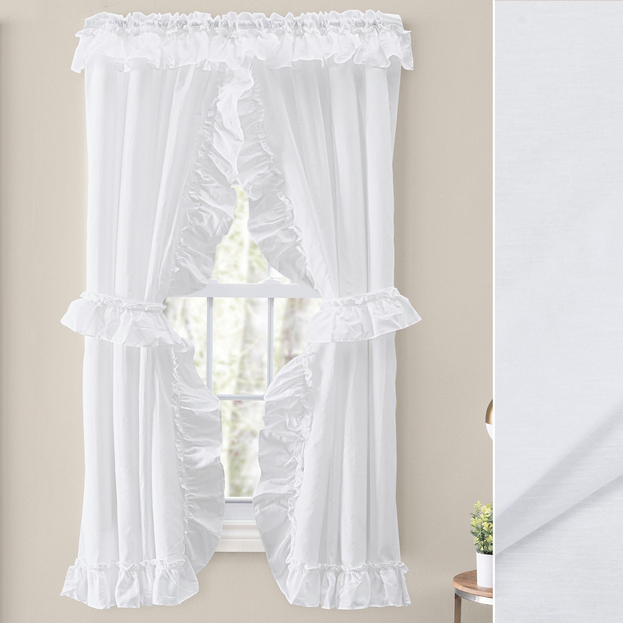 Solid Color Ruffle Trim Somersby Solid Color Ruffled Priscilla Curtain Window Treatment