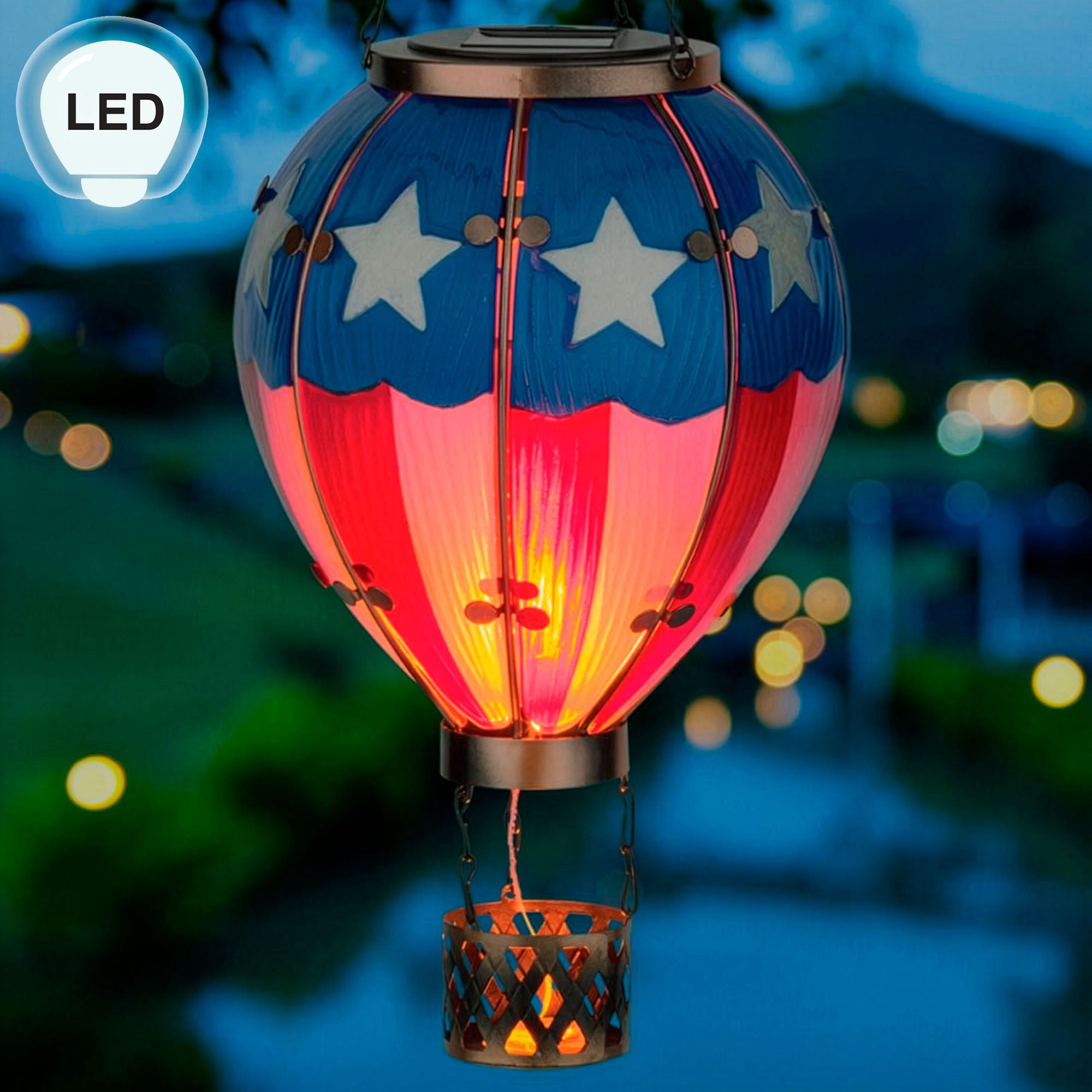 Large Americana Hot Air Balloon Solar Lantern Red