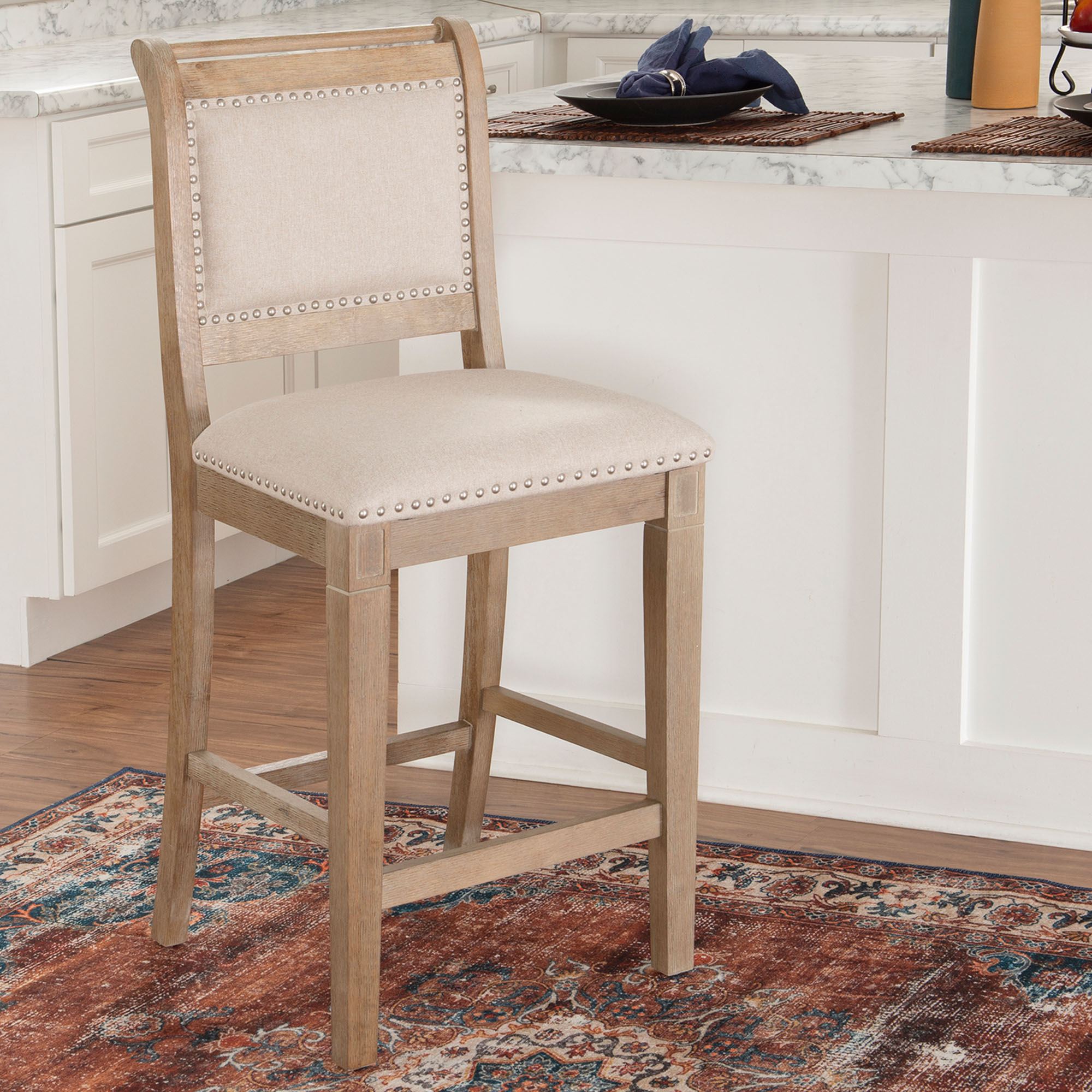 Aria French Farmhouse Style Wood Counter or Bar Kitchen Stool