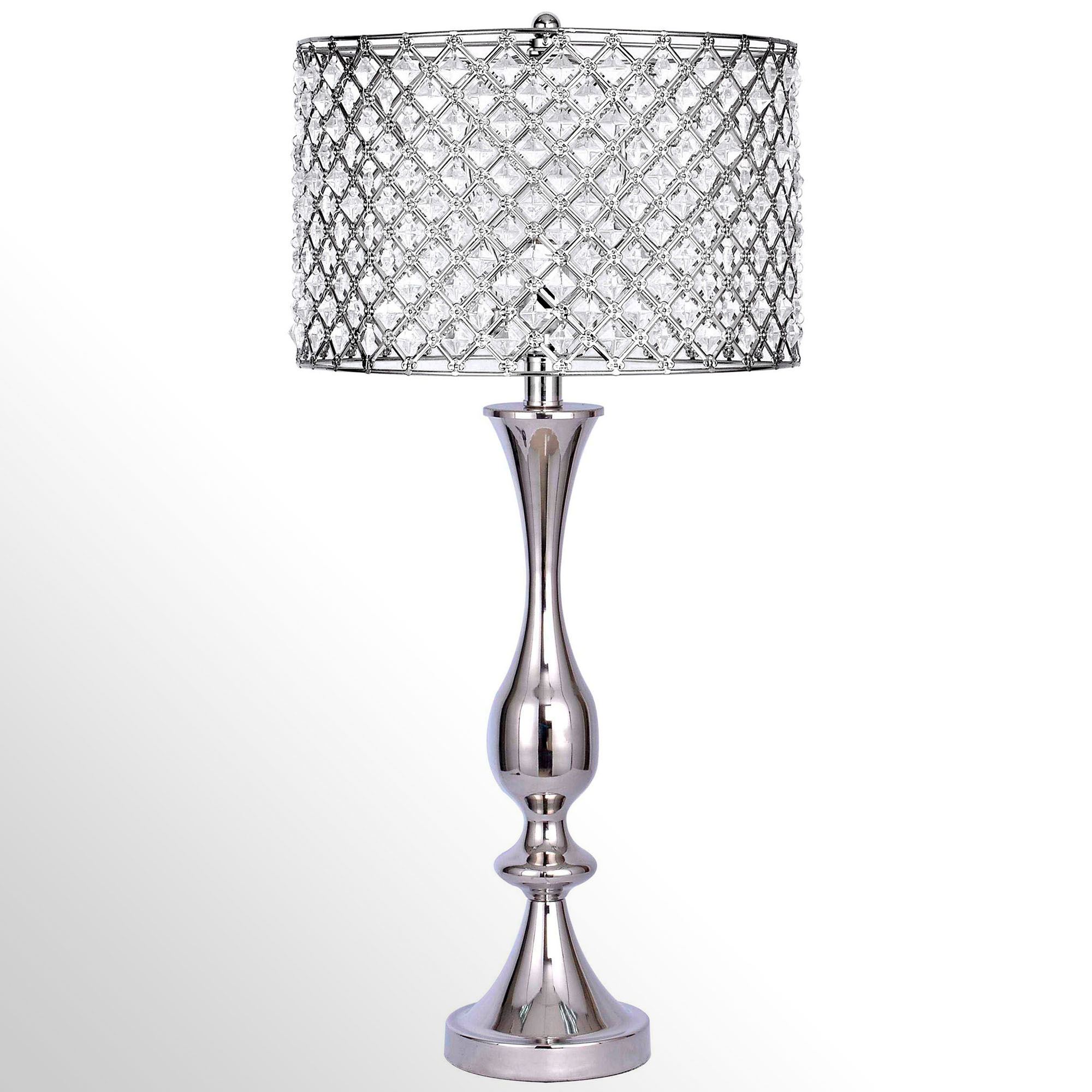 Addison Polished Nickel Metal Table Lamp with Crystal Gem Shade