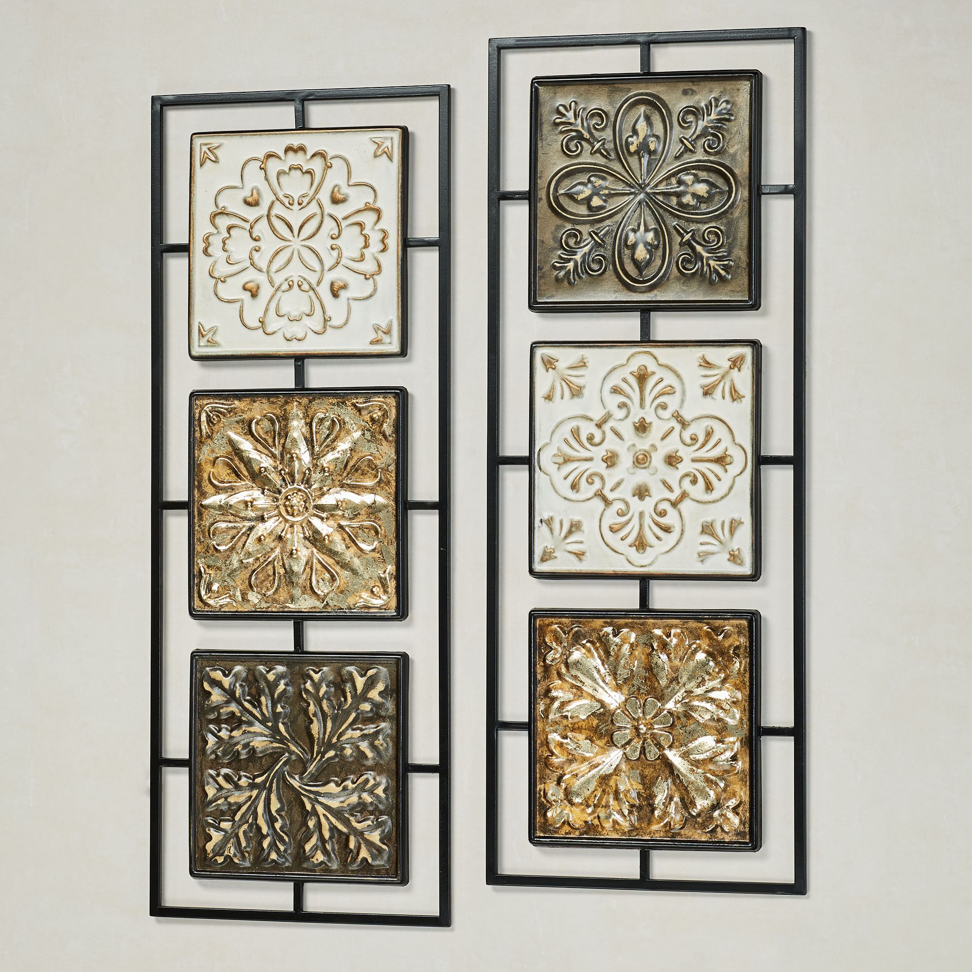 Umbria Medallion Pressed Metal Tile Wall Art Panel Set in Metallic Hues