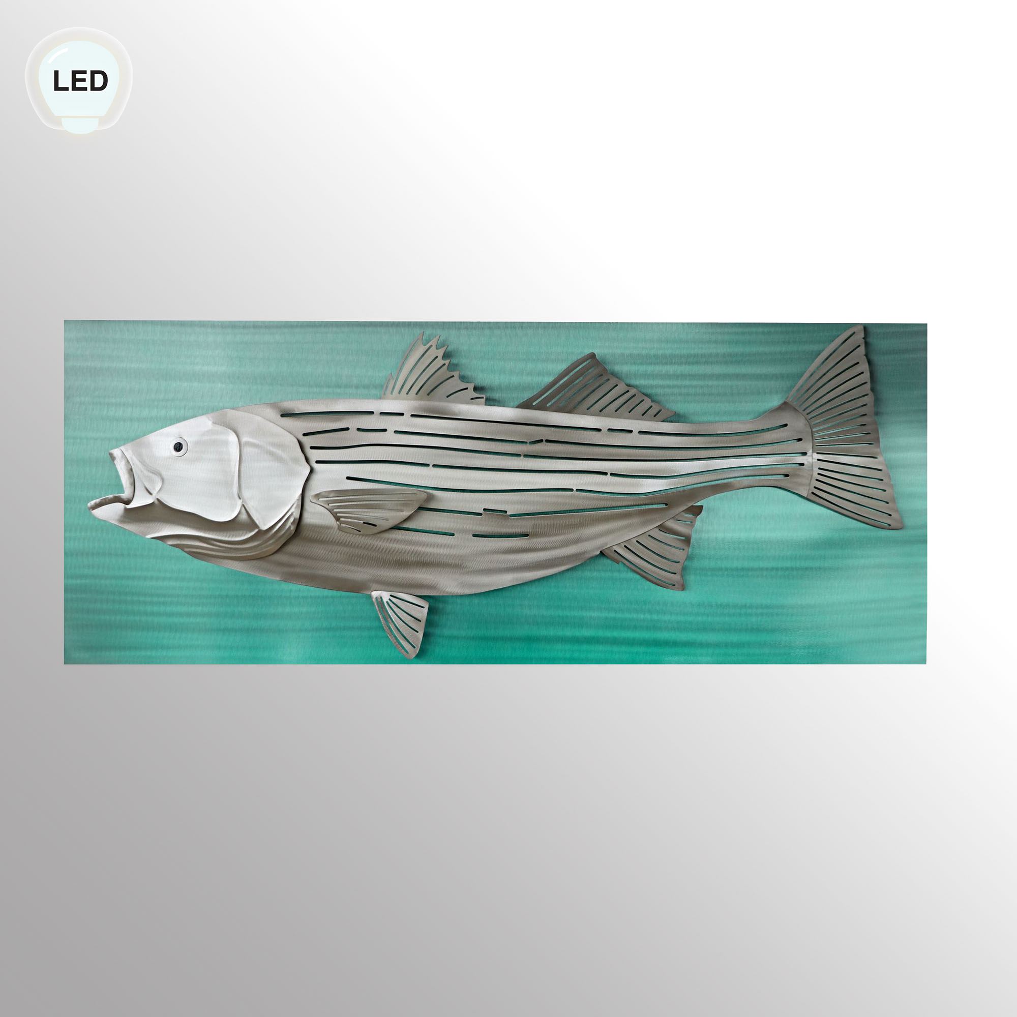 Striped Bass Fish LED Lighted Metal Wall Sculpture
