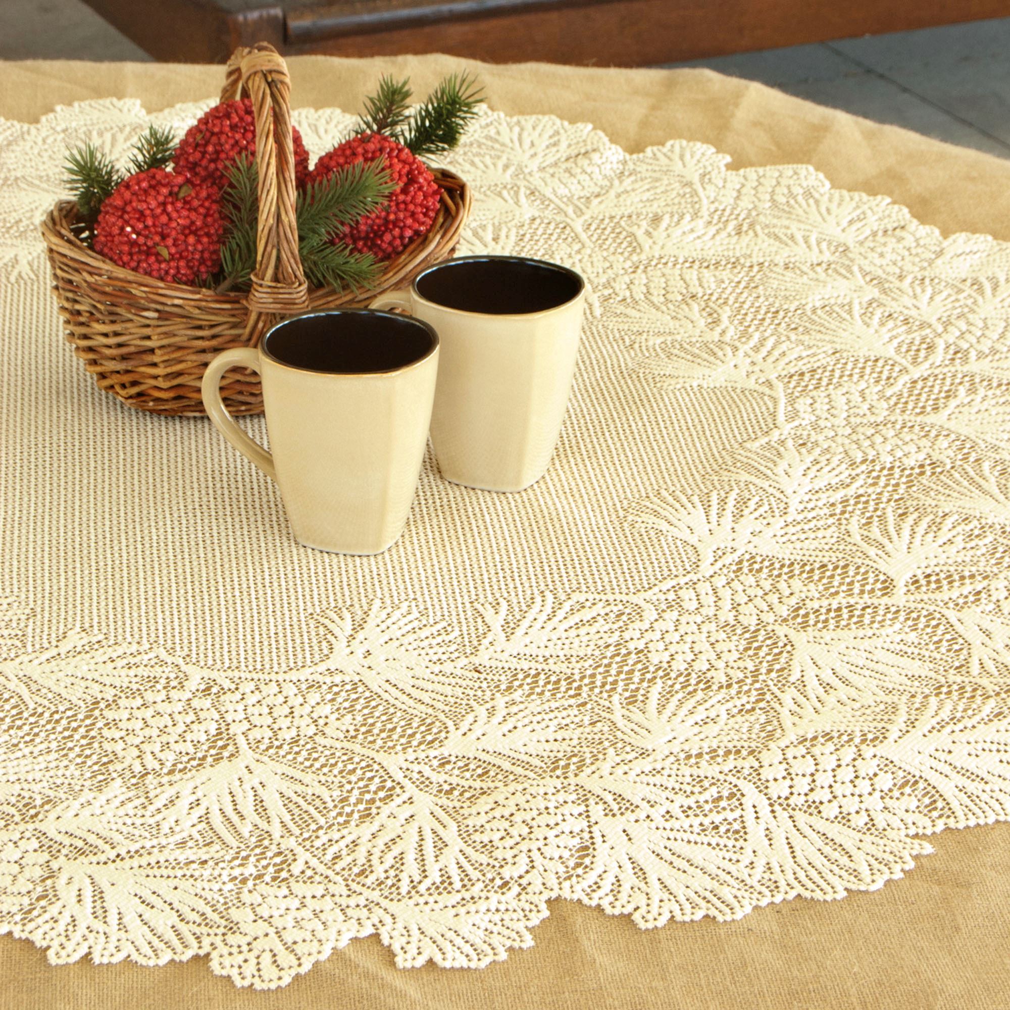 Timberland Pine Cone Lace Round Table Topper