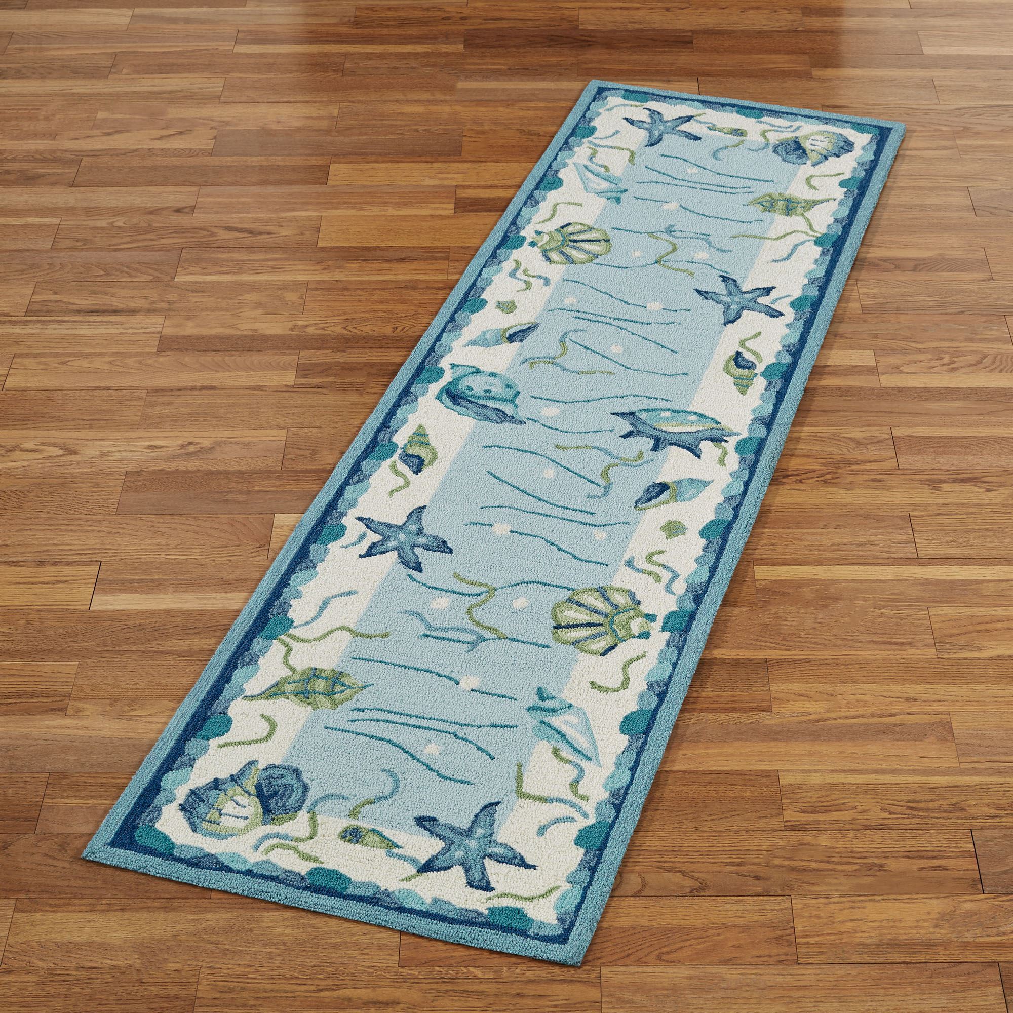 Blue Lagoon Seashell Coastal Rug Runner