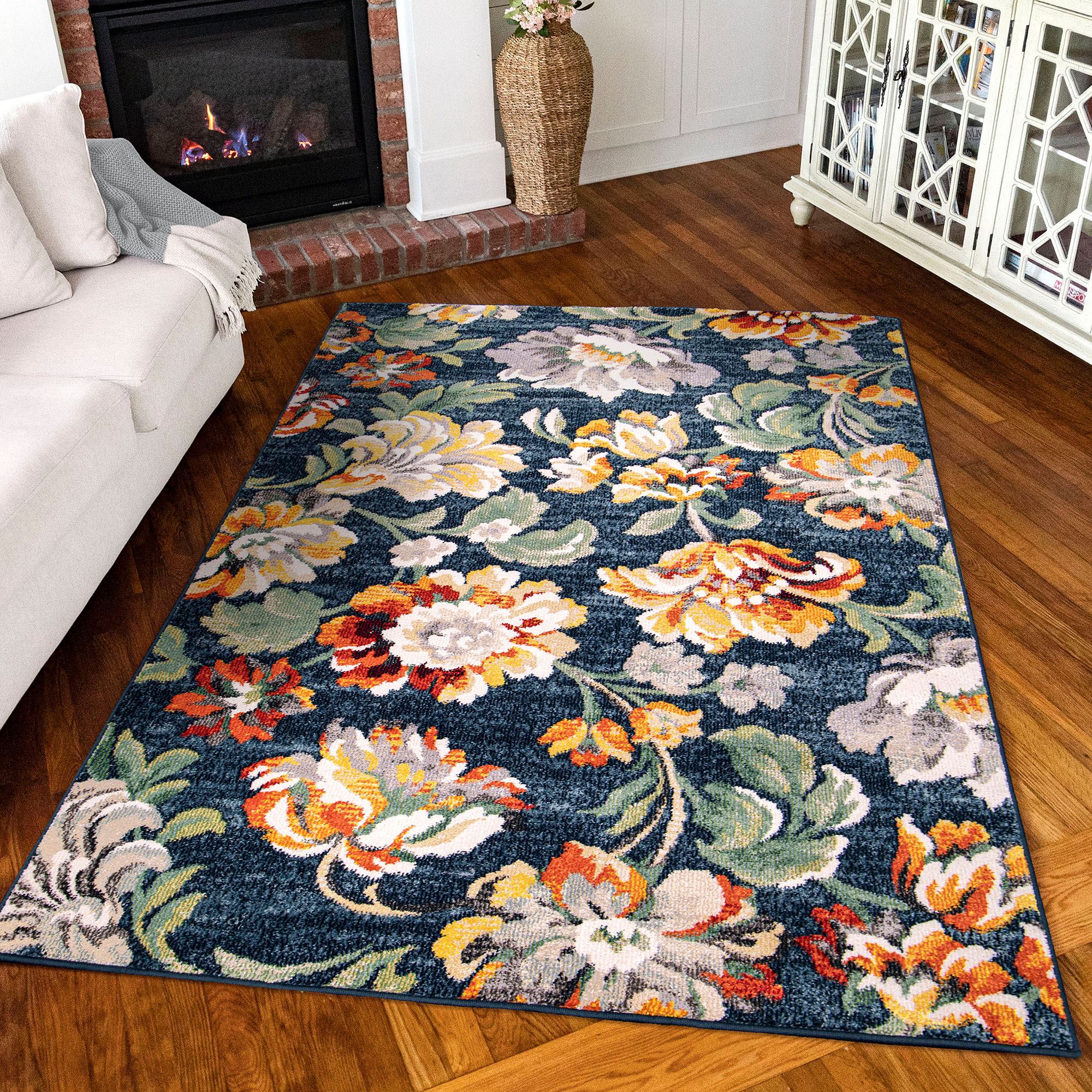 Gloria Navy Floral Blossom Area Rugs