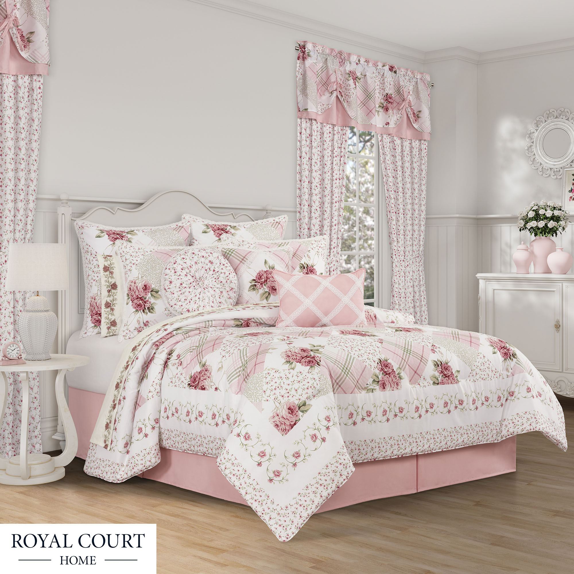Bungalow Reversible Pink Rose Floral Plaid Comforter Set Bedding from ...