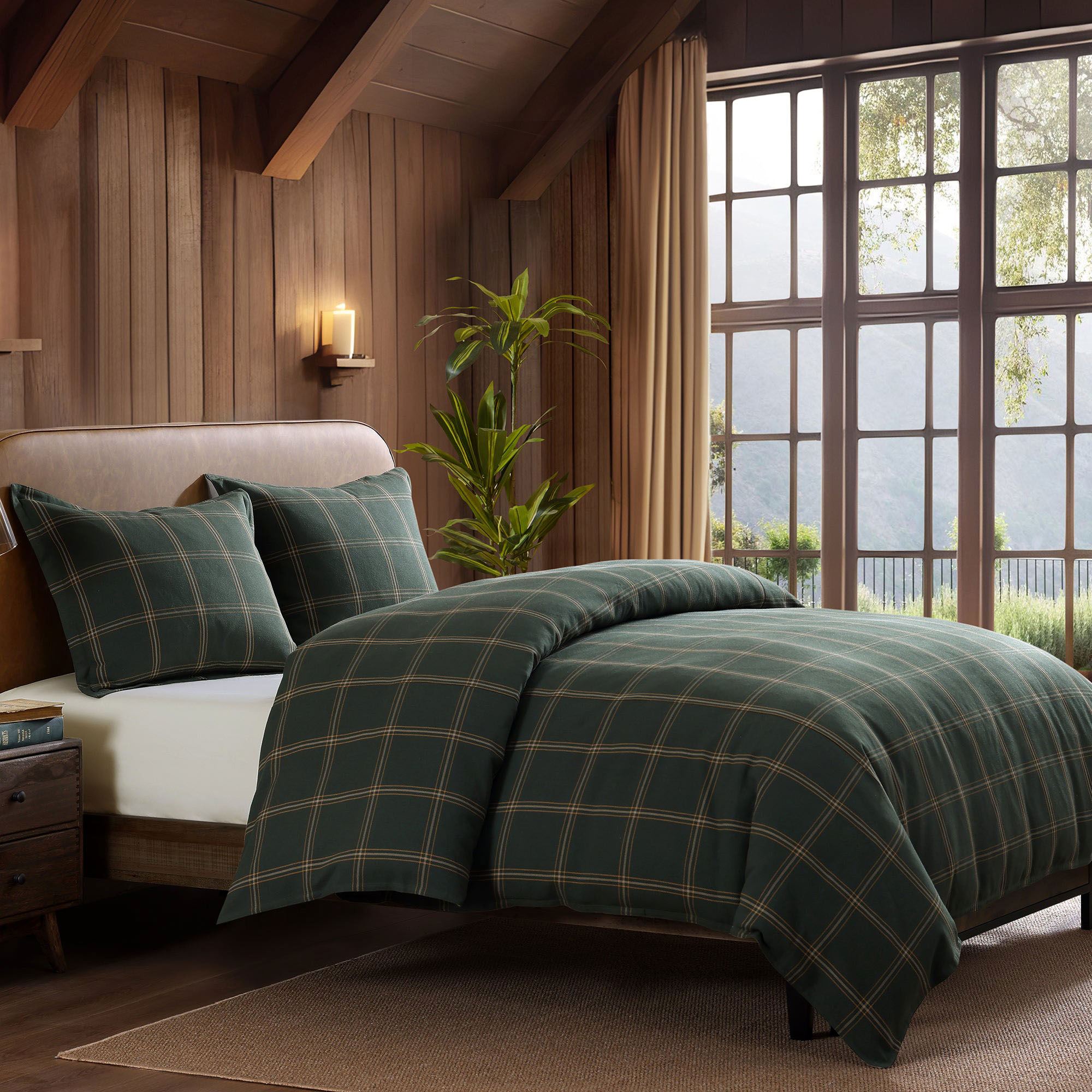 Hunter Green Windowpane Plaid Mini Comforter Set Bedding