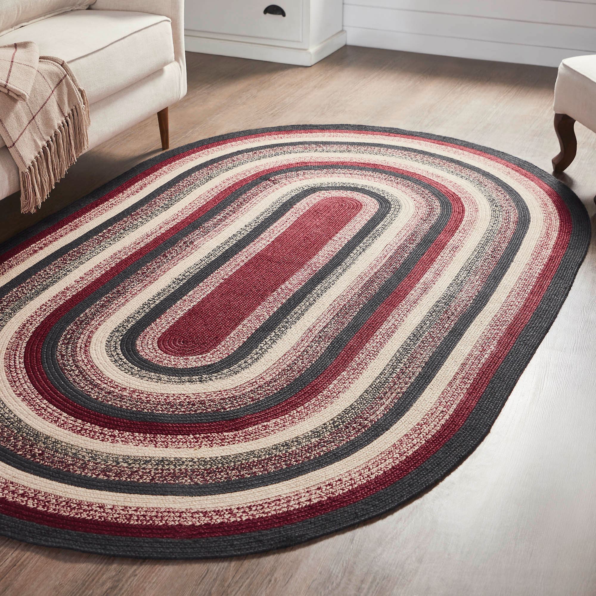 Connell Dark Red Braided Oval Rug with Included Rug Pad