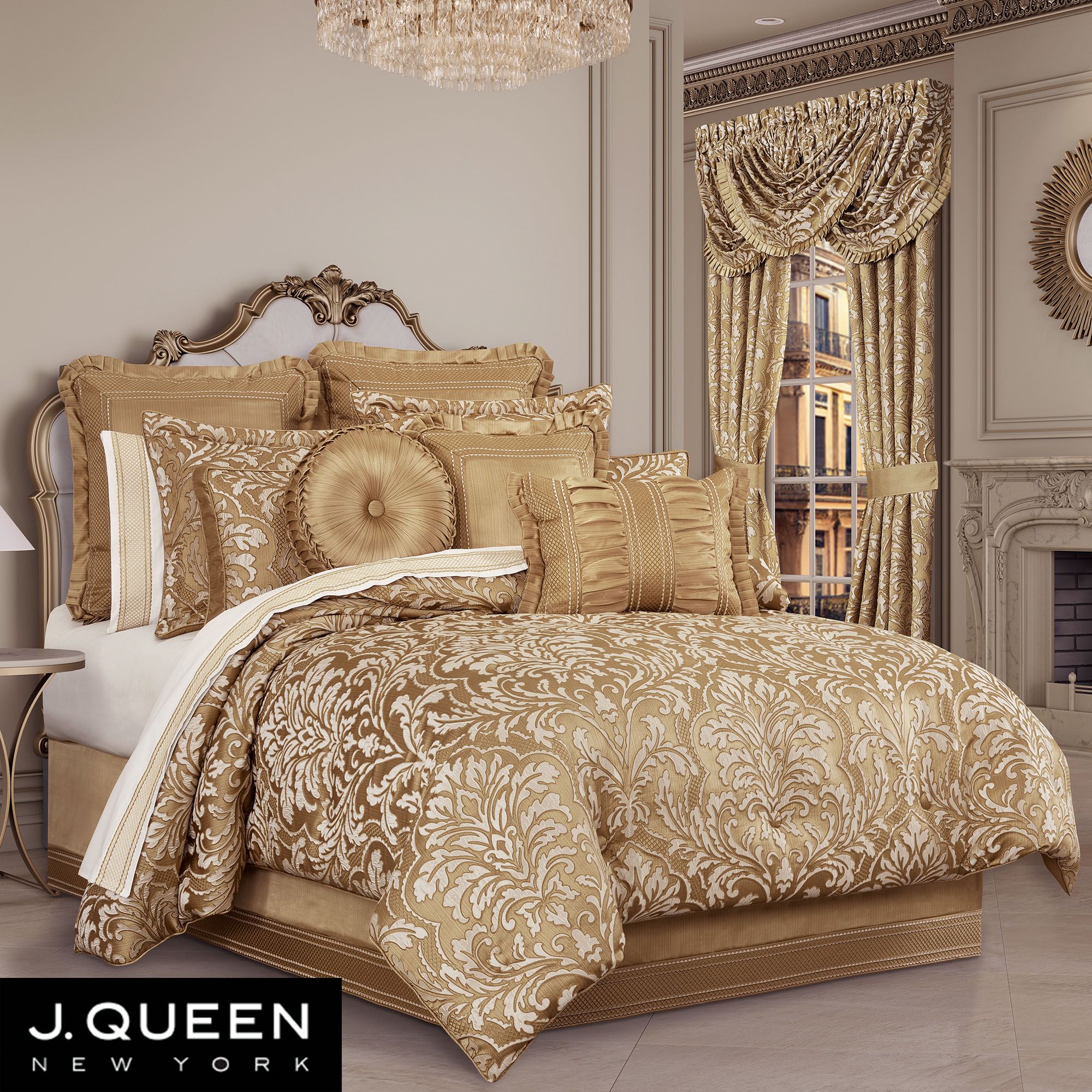 Aurelia Gold Damask Comforter Set Luxury Bedding from J Queen New York