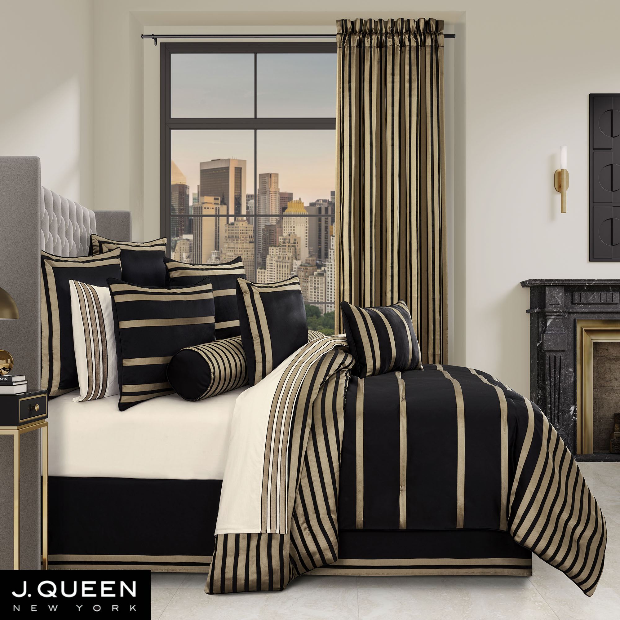 Calvari II Black and Gold Striped Comforter Set Luxury Bedding by J ...