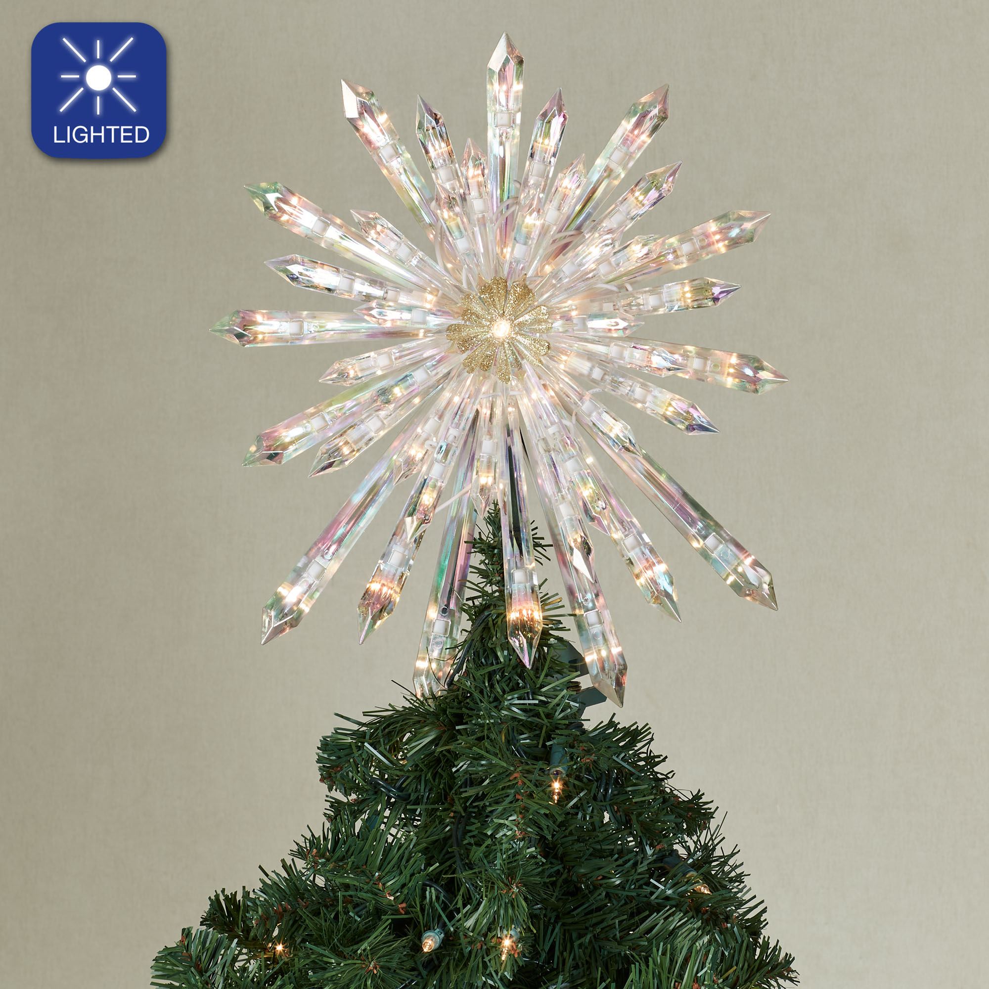 Modern Led Tree Topper Glittered Starburst Lighted Christmas Tree Topper
