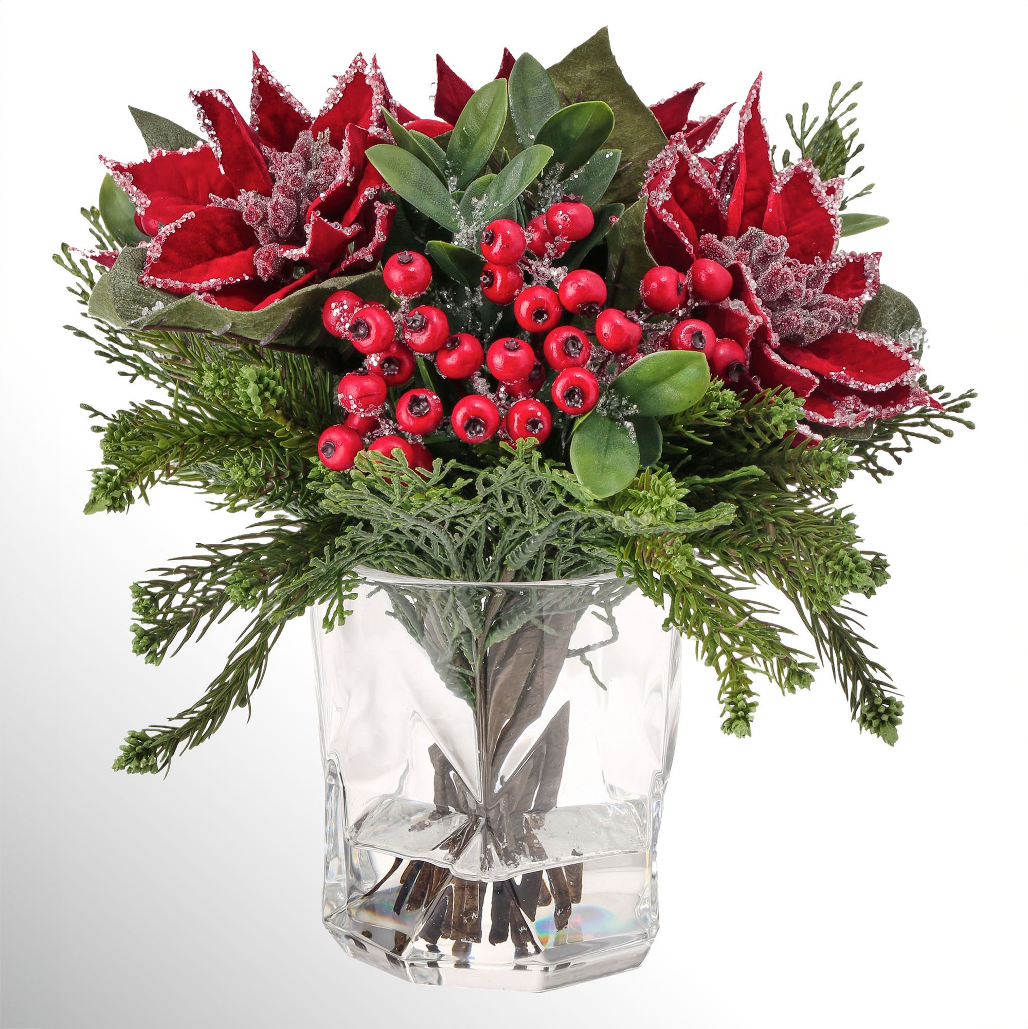 Iced Poinsettia Arrangement Red/Green