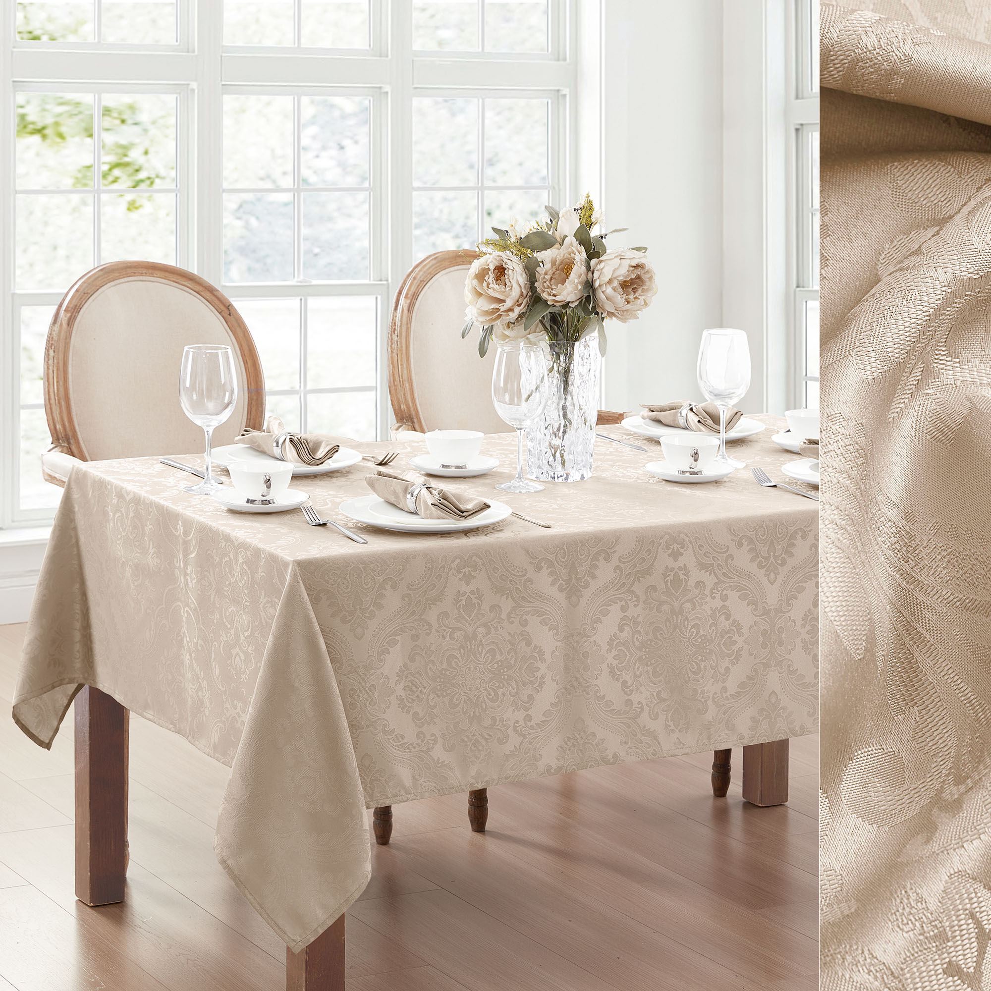 Ensley Stain Resistant Damask Round Tablecloth and Table Linens