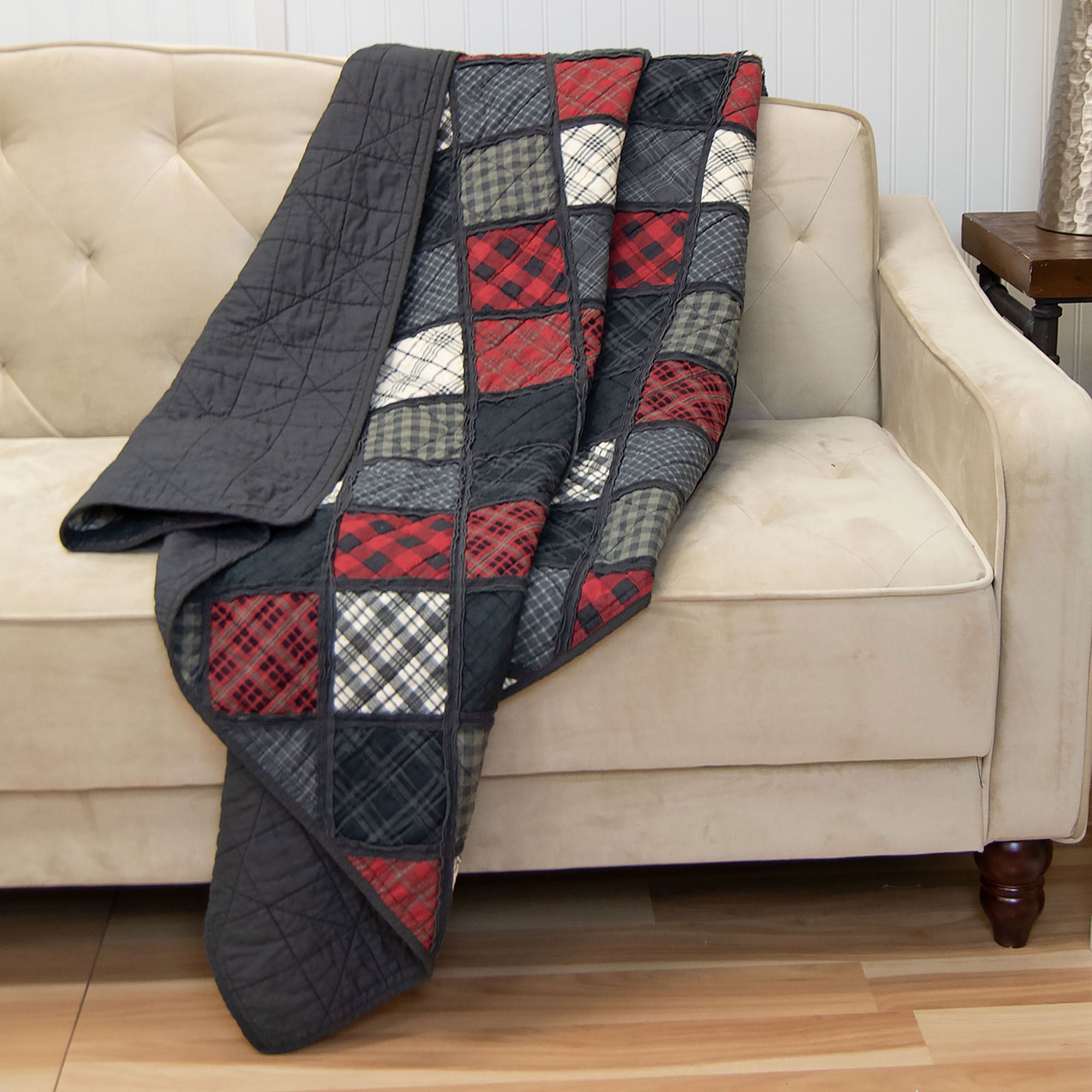 Lumberjack Red and Black Plaid Patchwork Throw Blanket by