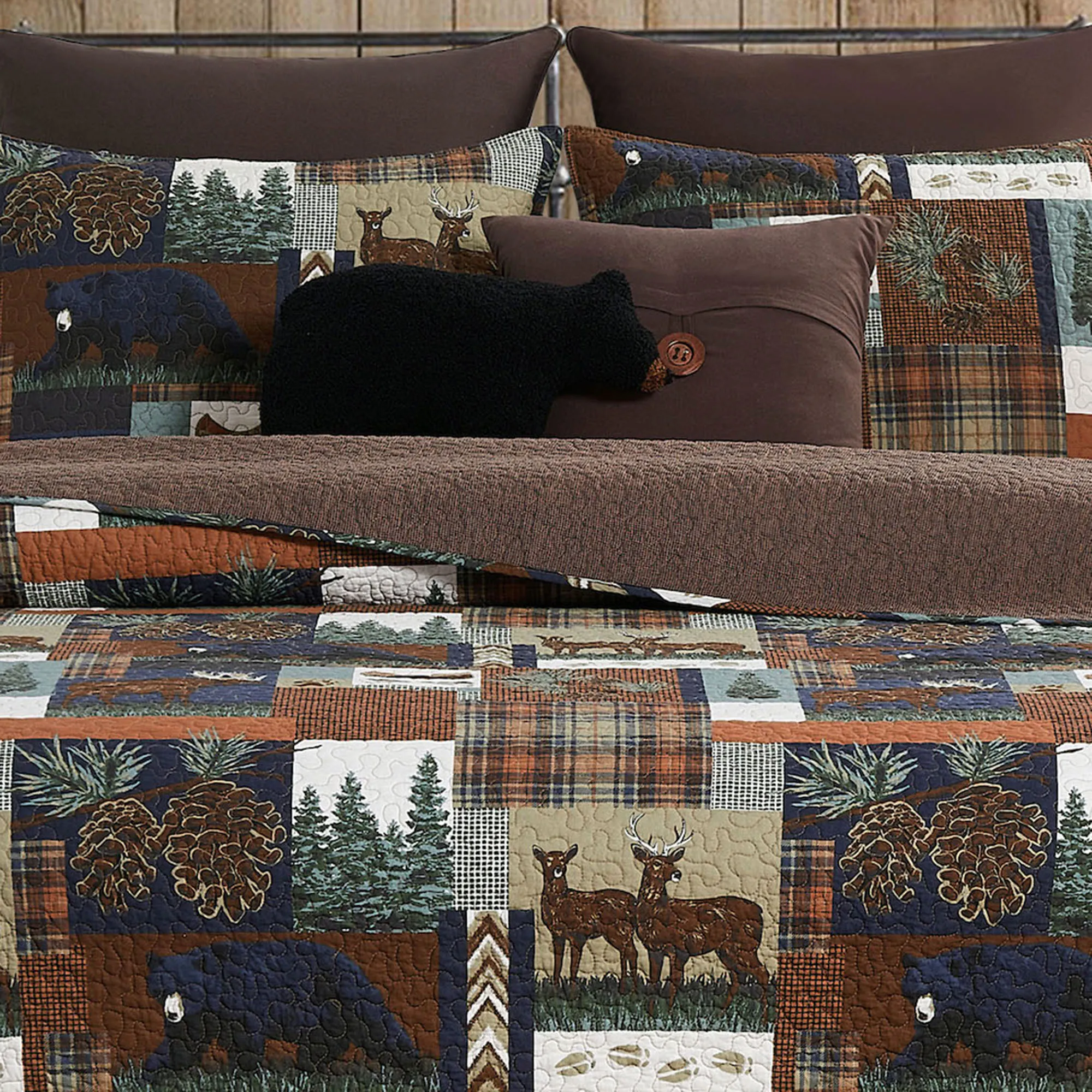 thumbnail image 2 of Cozy Pine Lodge Rustic Quilt Set – Queen Size, Cabin Style With Moose & Plaid 2 of 3