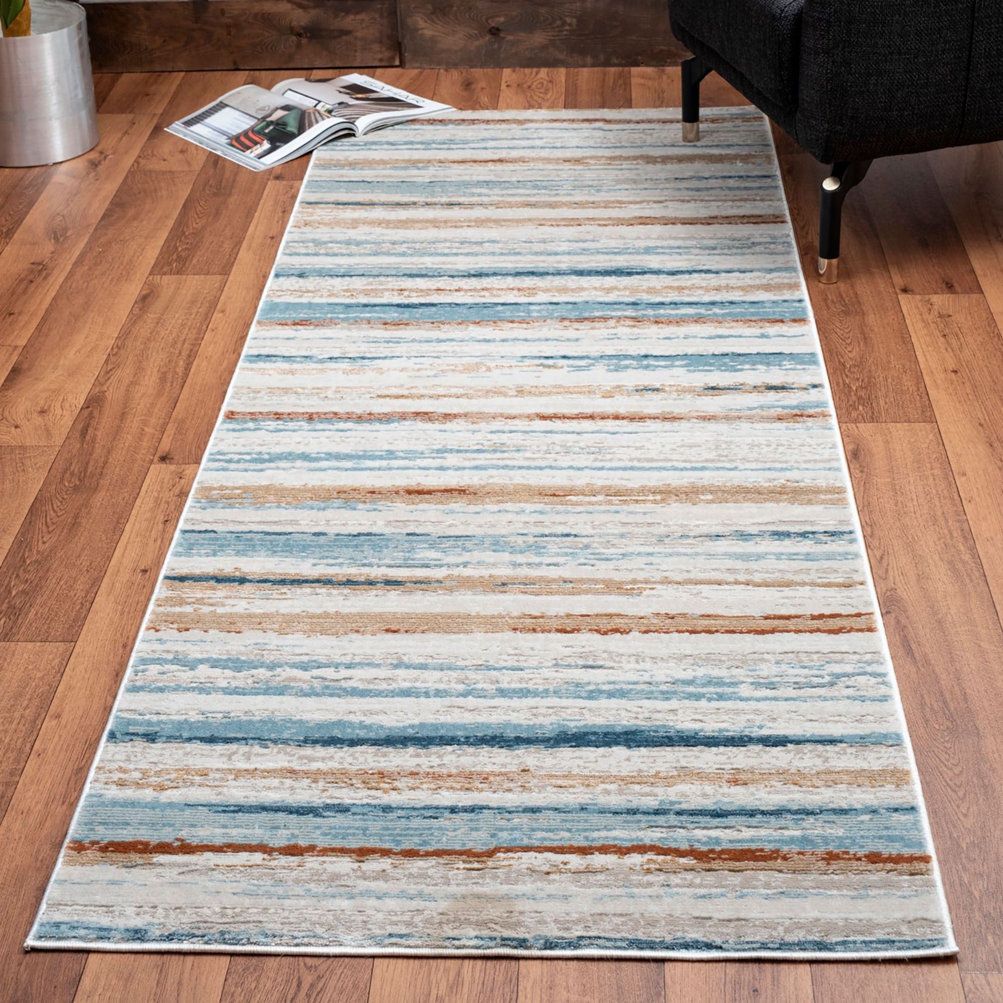 Bello Blue Abstract Stripe Area Rugs