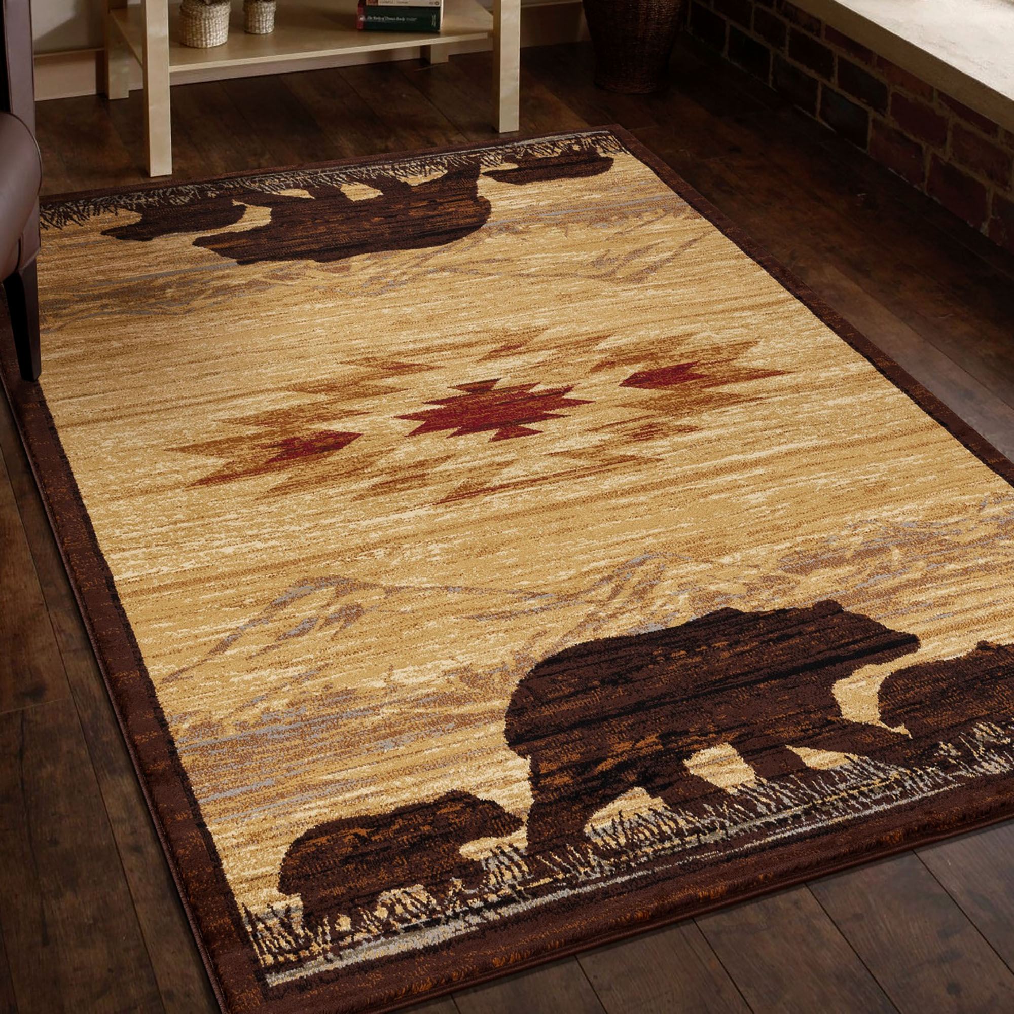 Bear Rug Rectangular Bear Cubs Rustic Mountain Range Area Rugs