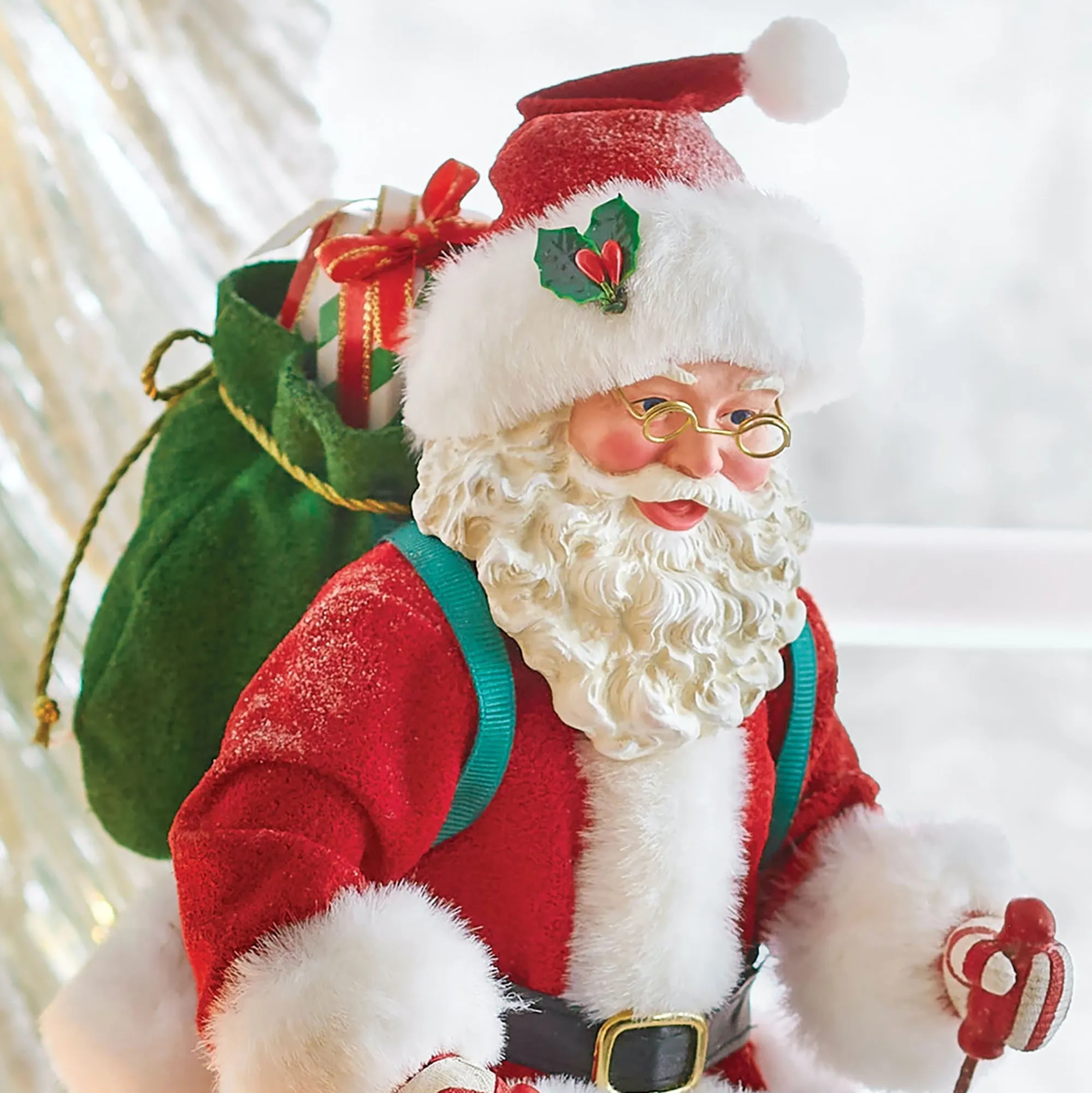 Snow Time Like the Present Clothtique Skiing Santa Figurine