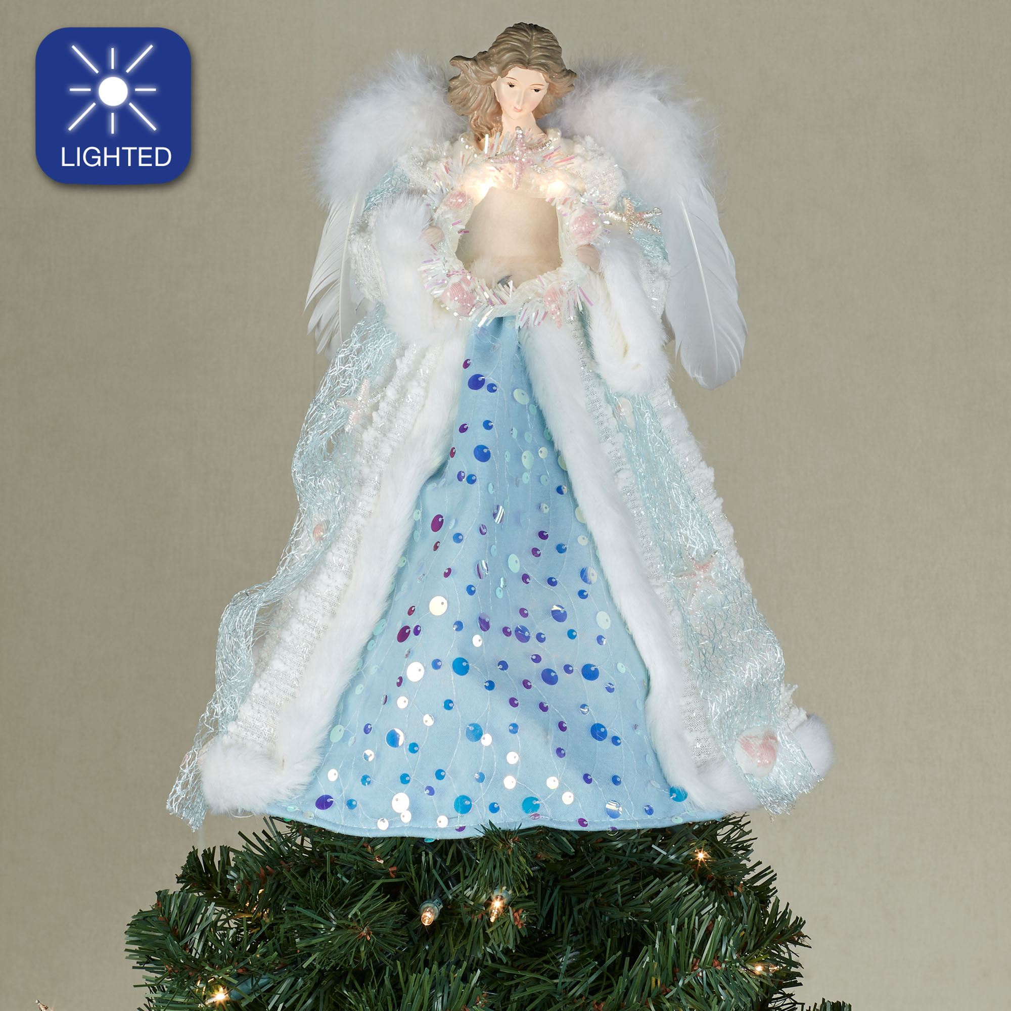 Kurt Adler Coastal Lighted Angel Christmas Tree Topper