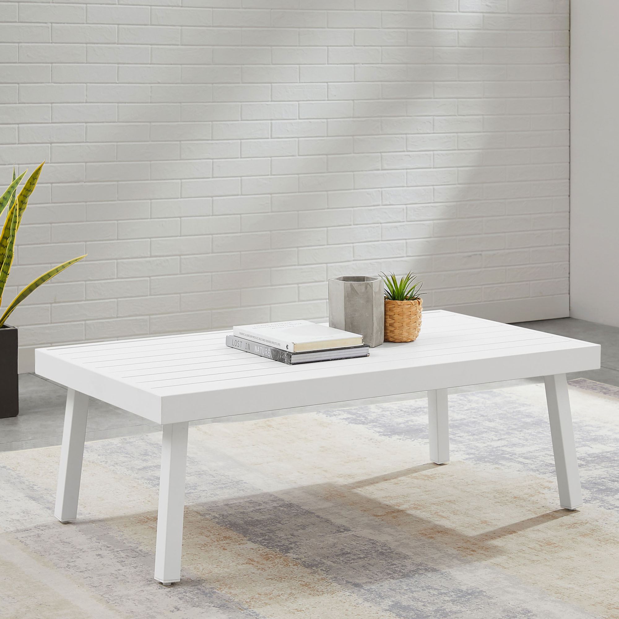 Malibu Off White Powder Coated Slatted Outdoor Coffee Table
