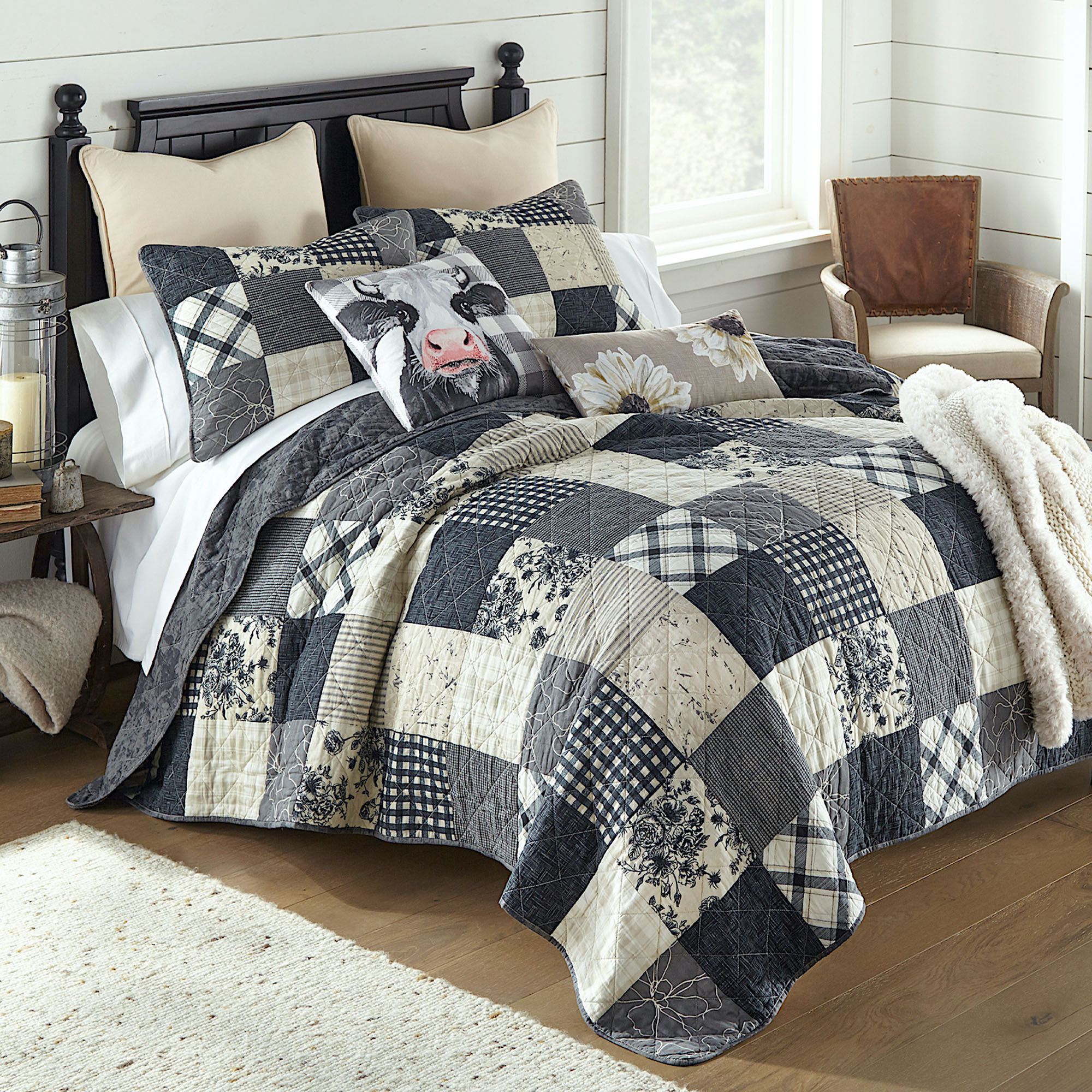 Patchwork Set Augusta Farmhouse Style Black Plaid Patchwork Mini Quilt Set Bedding by ...