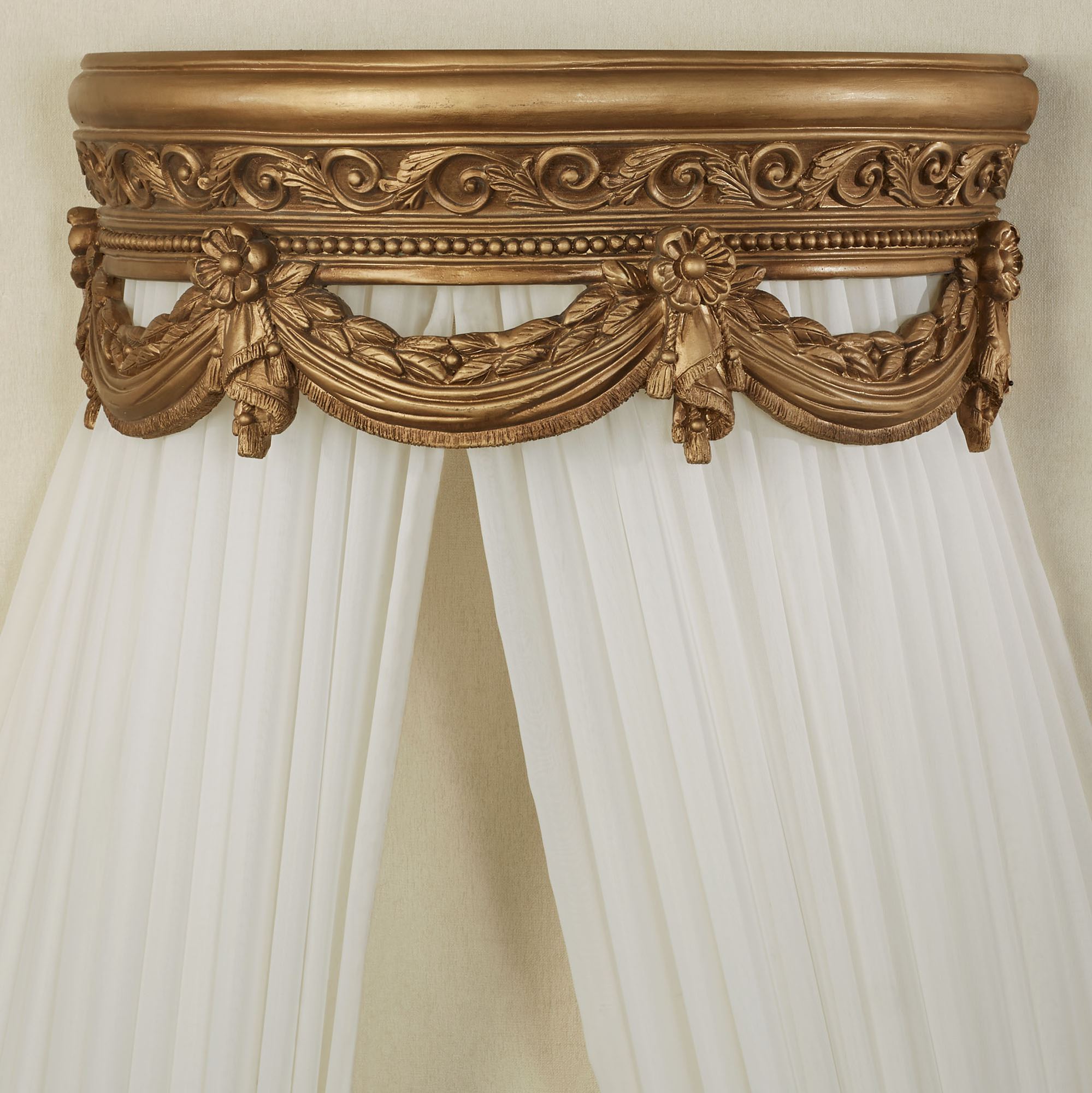 Rustic Teester Swag and Bow Aged Gold Wall Teester Bed Crown