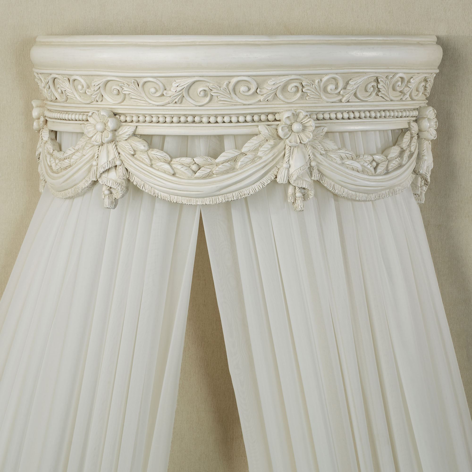 Rustic Teester Swag and Bow Antique Ivory Wall Teester Bed Crown