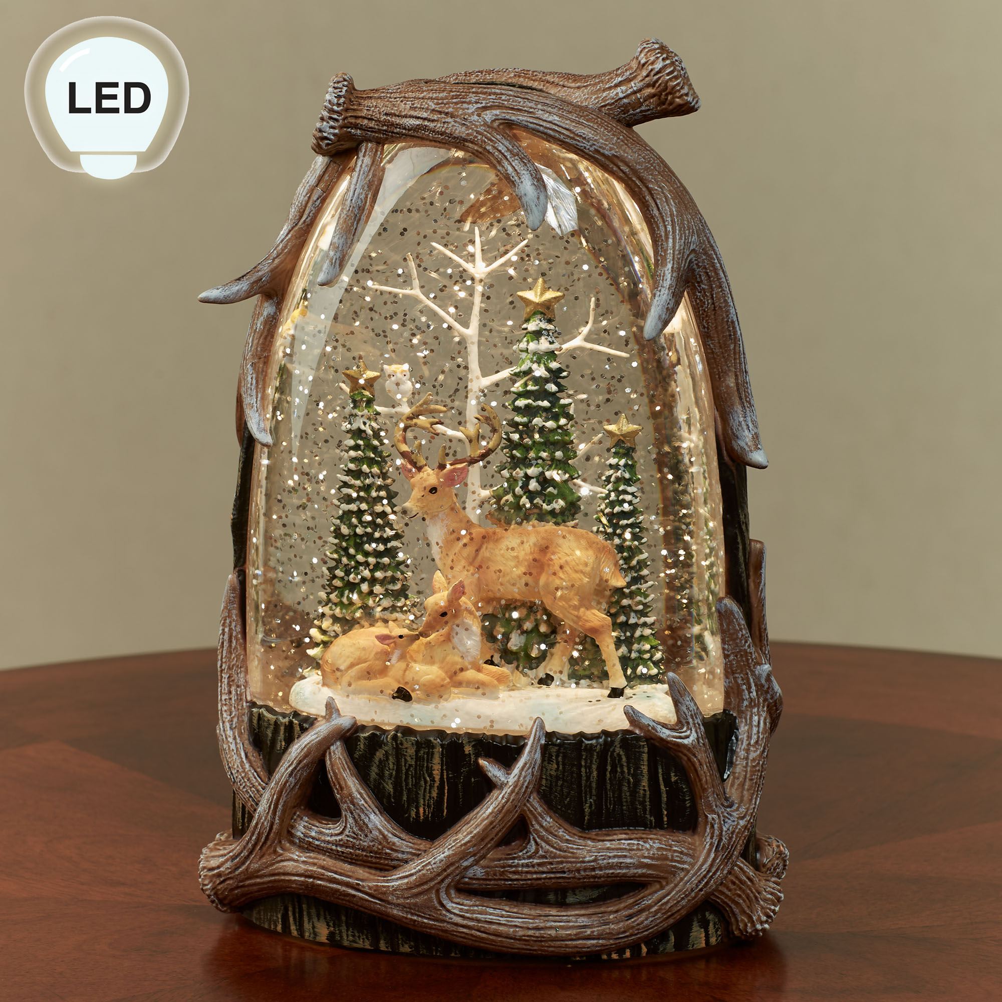 Deer Scene LED Swirl Water Globe Brown