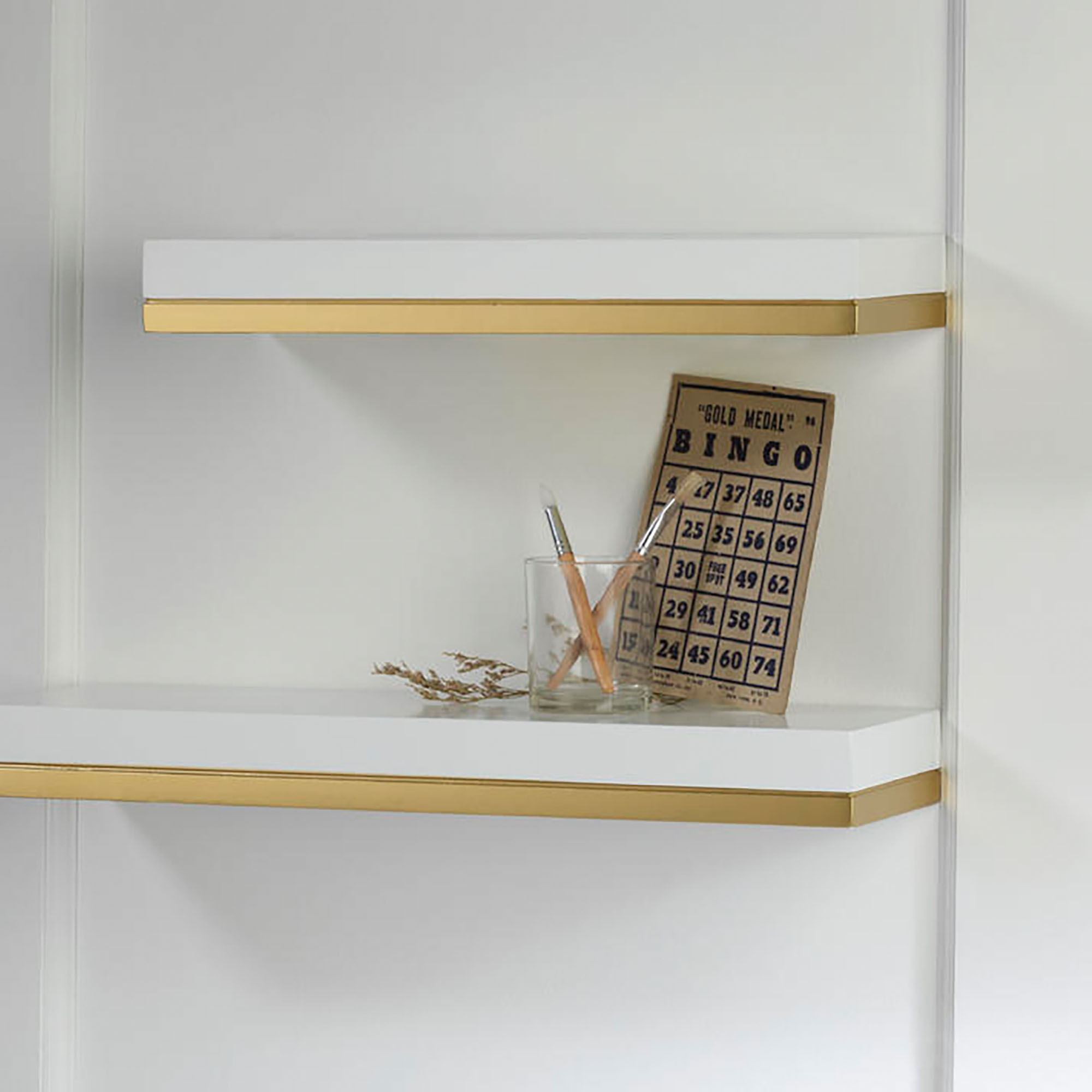 Floating Contemporary Wooden Wall Shelf Set in White and Gold