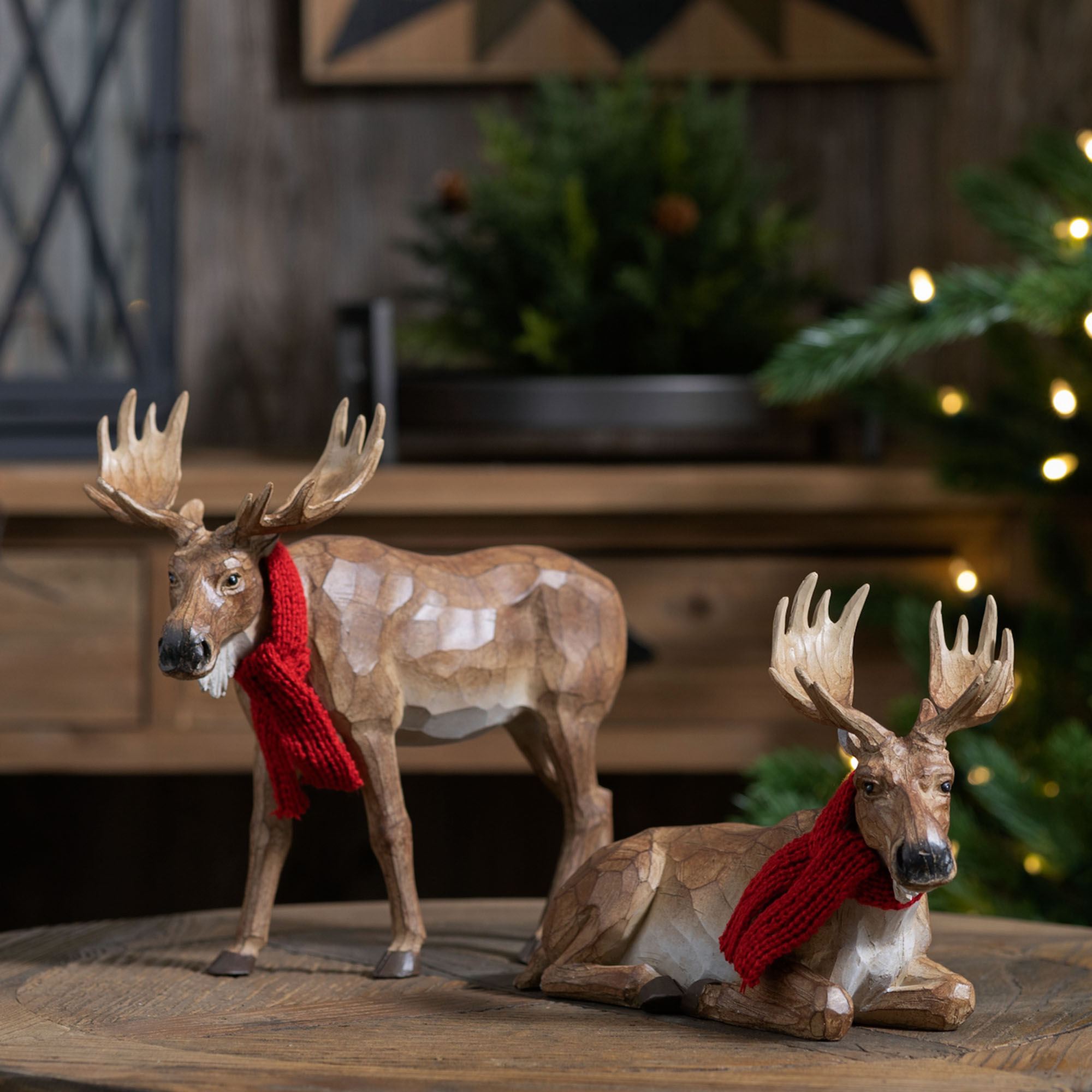Woodland Moose Figurines Brown Set of Two