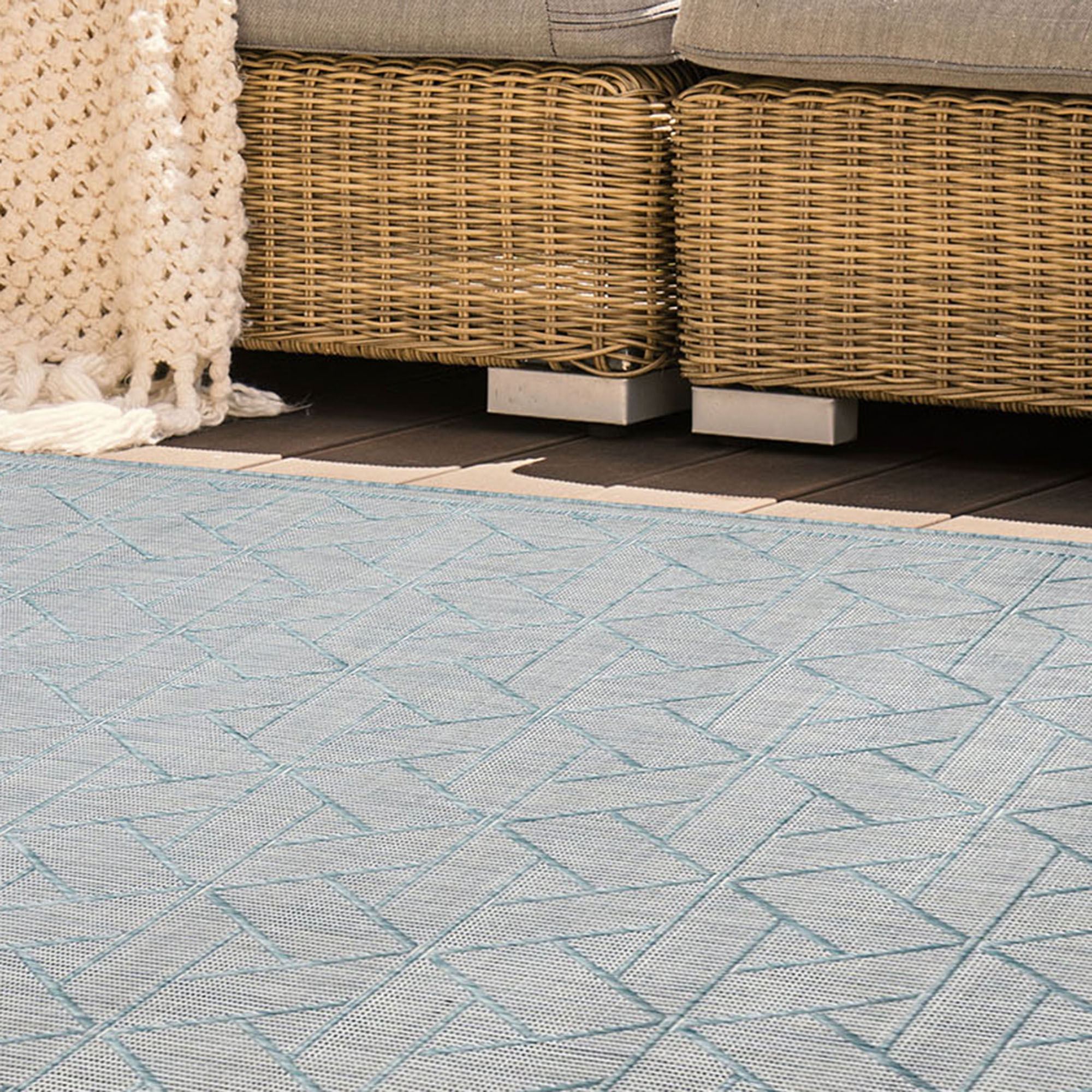Pyramid Outdoor Square Rug Aqua 7'10