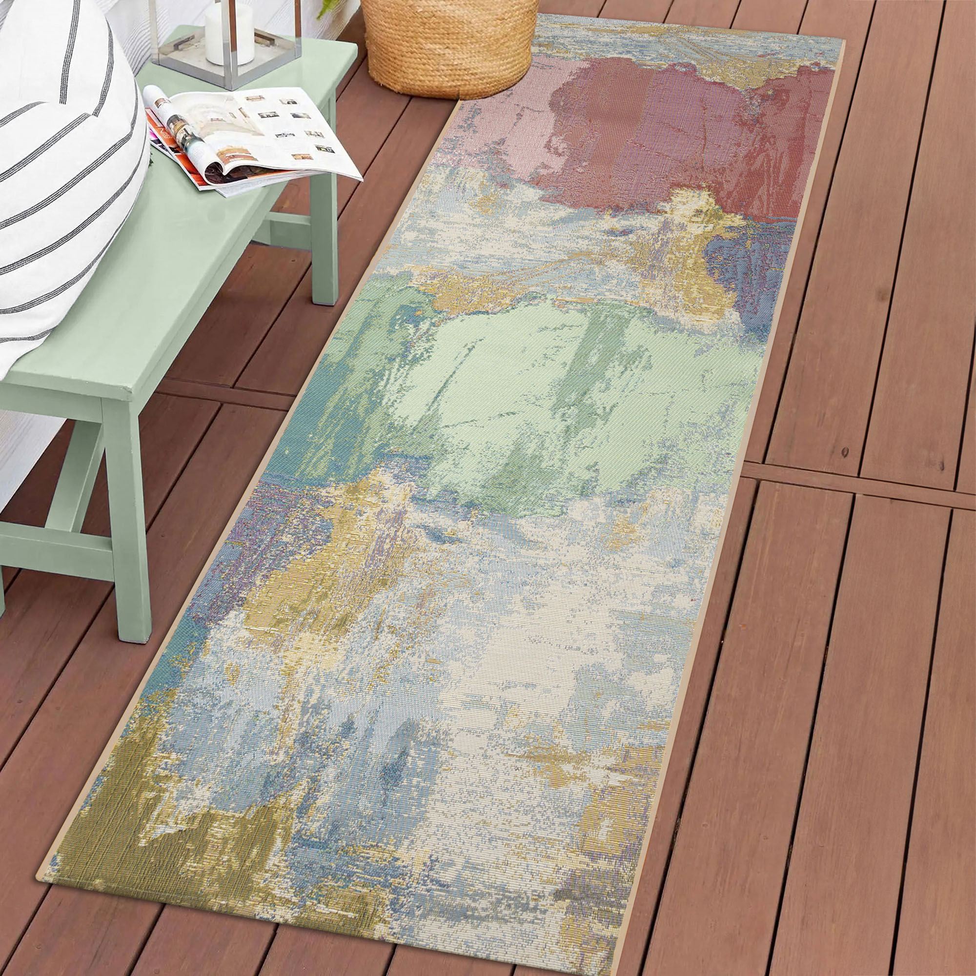 Multi Watercolor Rug Watercolor Collage Rug Runner Multi Pastel 1'11